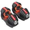 Dumbbells - 40 x 20 x 18 cm - Verstelbaar van 1,5 kg tot 12,5 kg - Antislip handgreep - Zwart en rood - Totaal gewicht 25 kg
