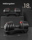 Verstelbare dumbbells - 1,5 kg tot 18 kg - Zwart en Rood - Inclusief standaard - 40 x 20,5 x 20,5 cm - Antislip handgreep
