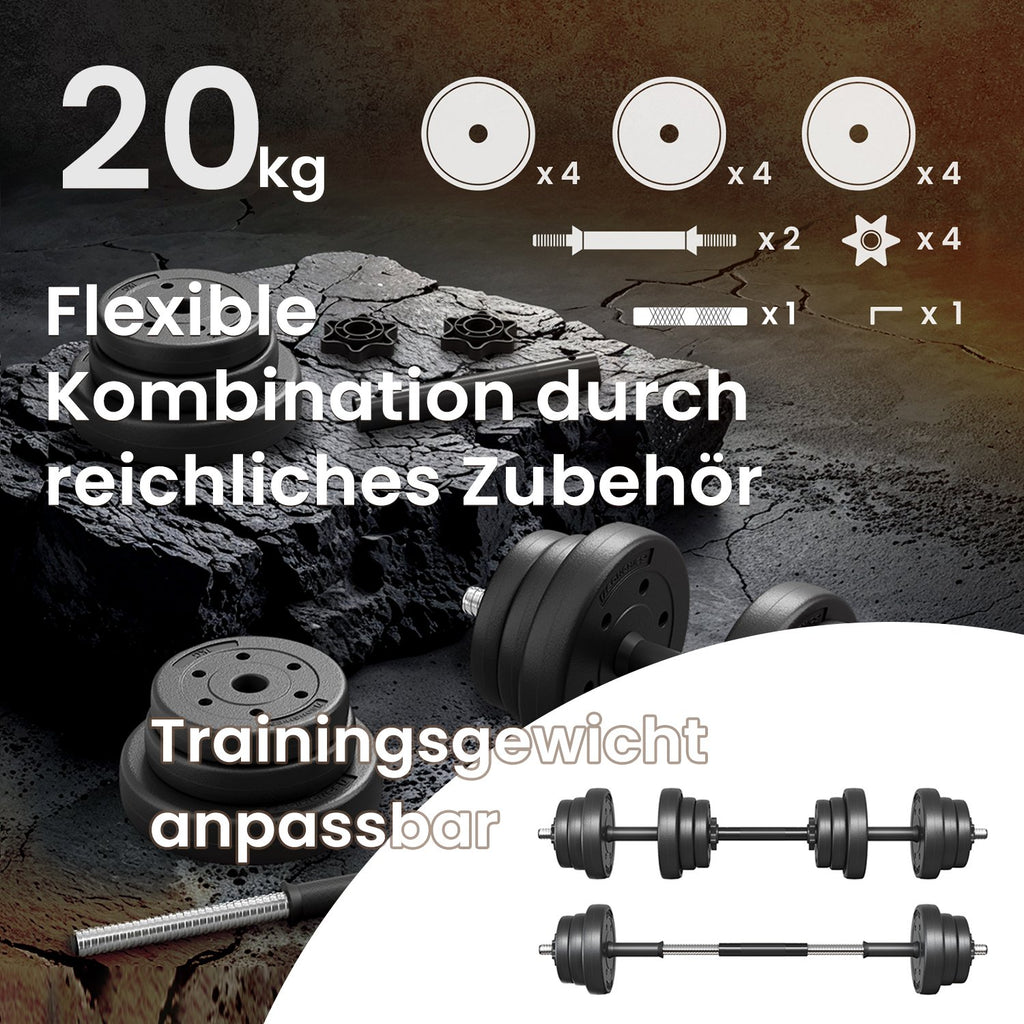2-in-1 halterset – Dumbbells met stalen verbindingsbuis, 2 x 10 kg, inktzwart