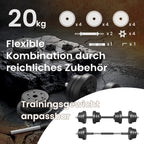 2-in-1 halterset – Dumbbells met stalen verbindingsbuis, 2 x 10 kg, inktzwart