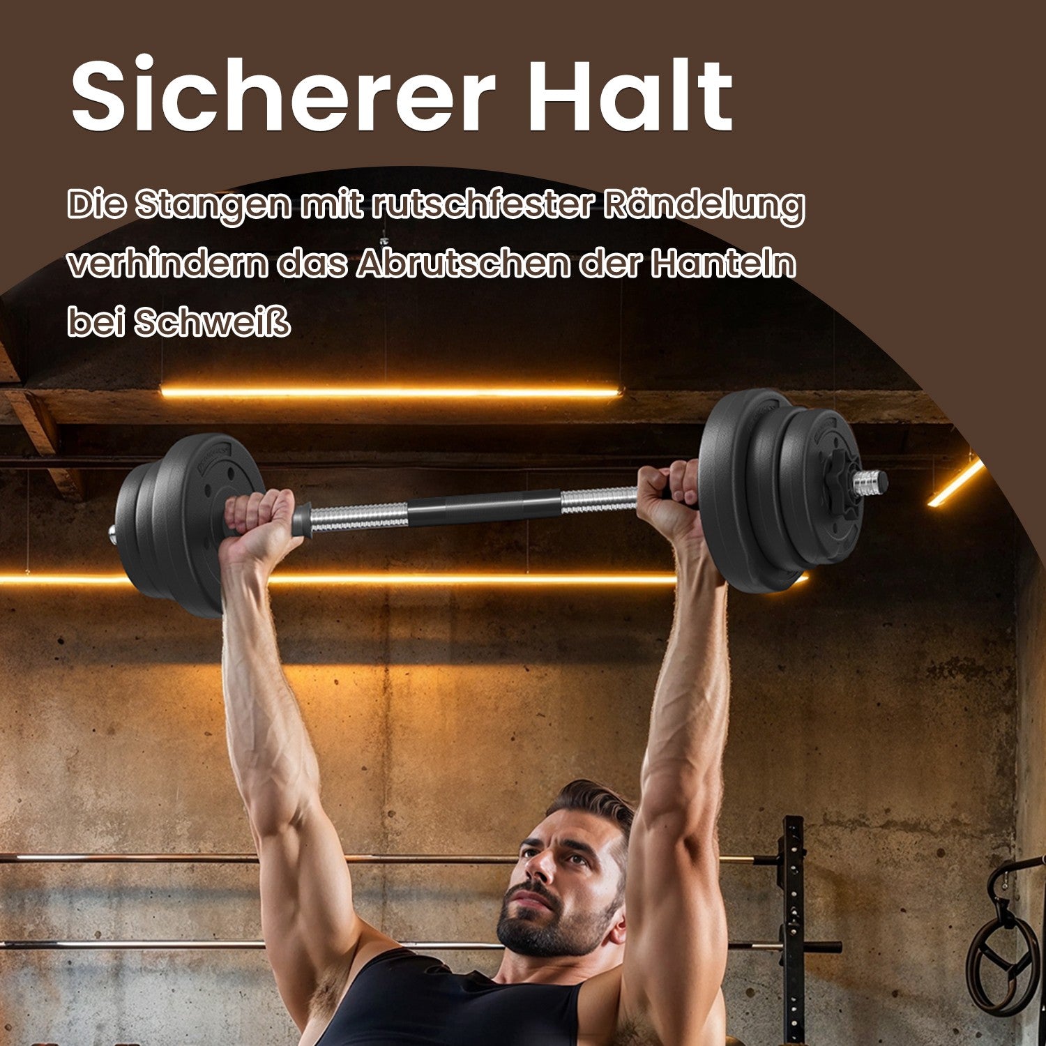 2-in-1 halterset – Dumbbells met stalen verbindingsbuis, 2 x 10 kg, inktzwart