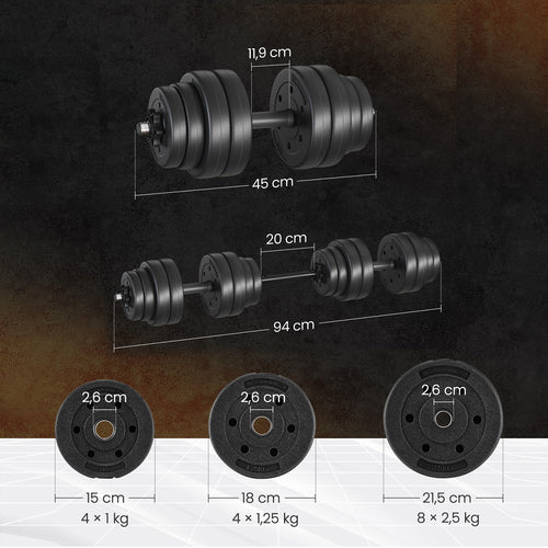 2-in-1 halterset – Dumbbells met stalen verbindingsbuis – inktzwart