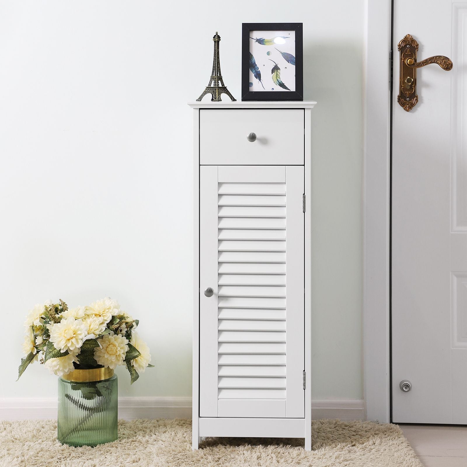 Badkamerkast – smal – met louvredeur – wit