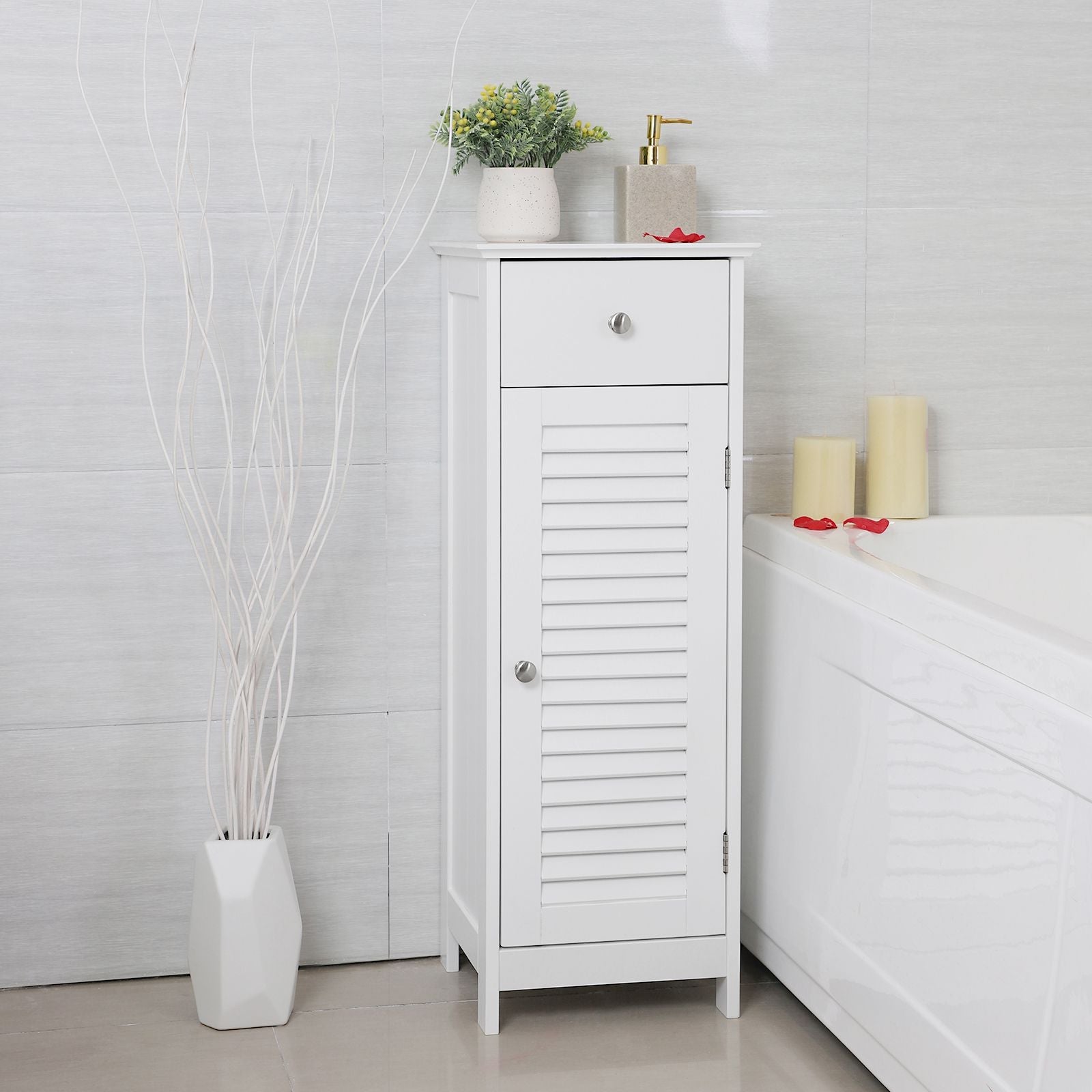 Badkamerkast – smal – met louvredeur – wit