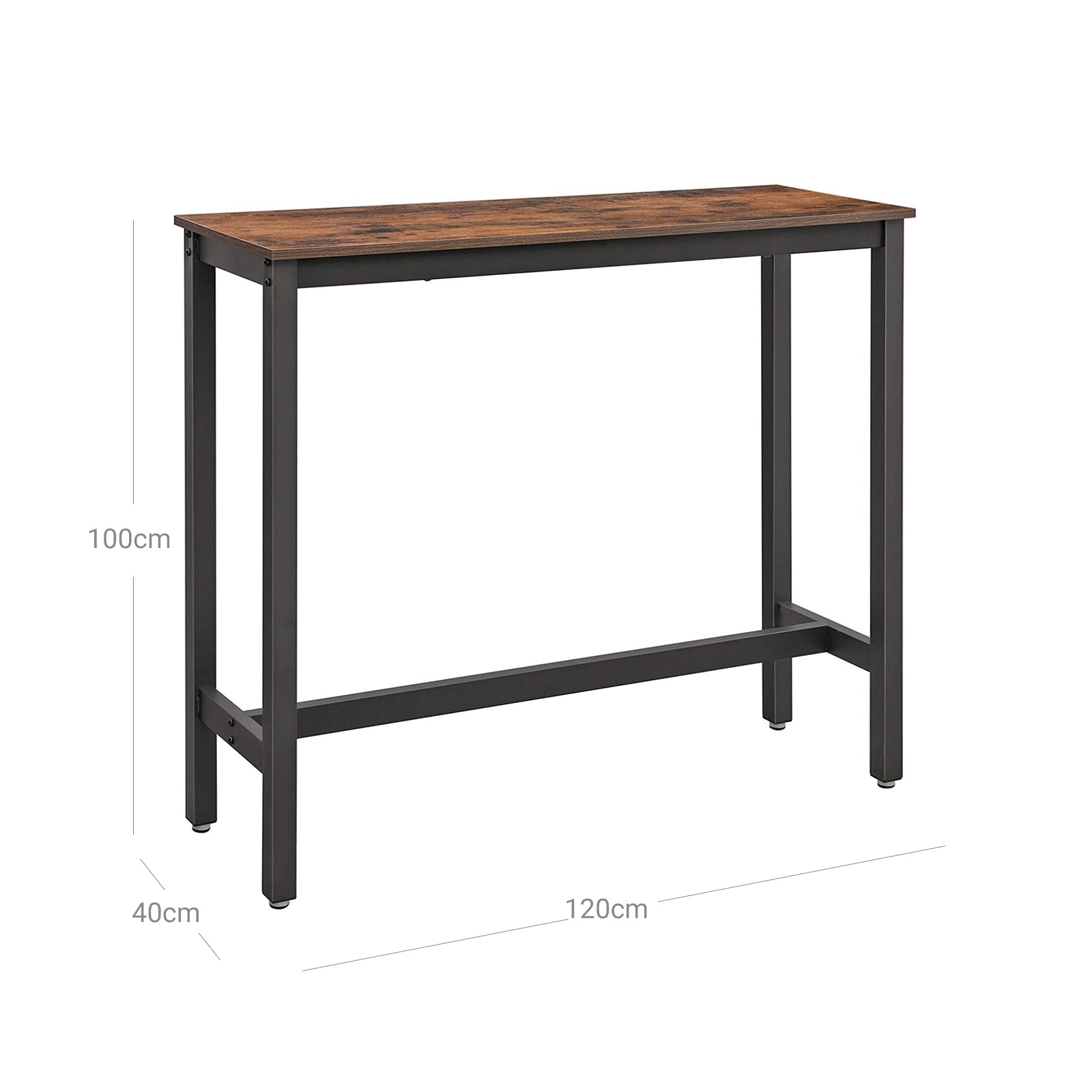 Bartafel - Smalle keukentafel - 120 x 40 x 100 cm - Rechthoekig - Bruin/Zwart