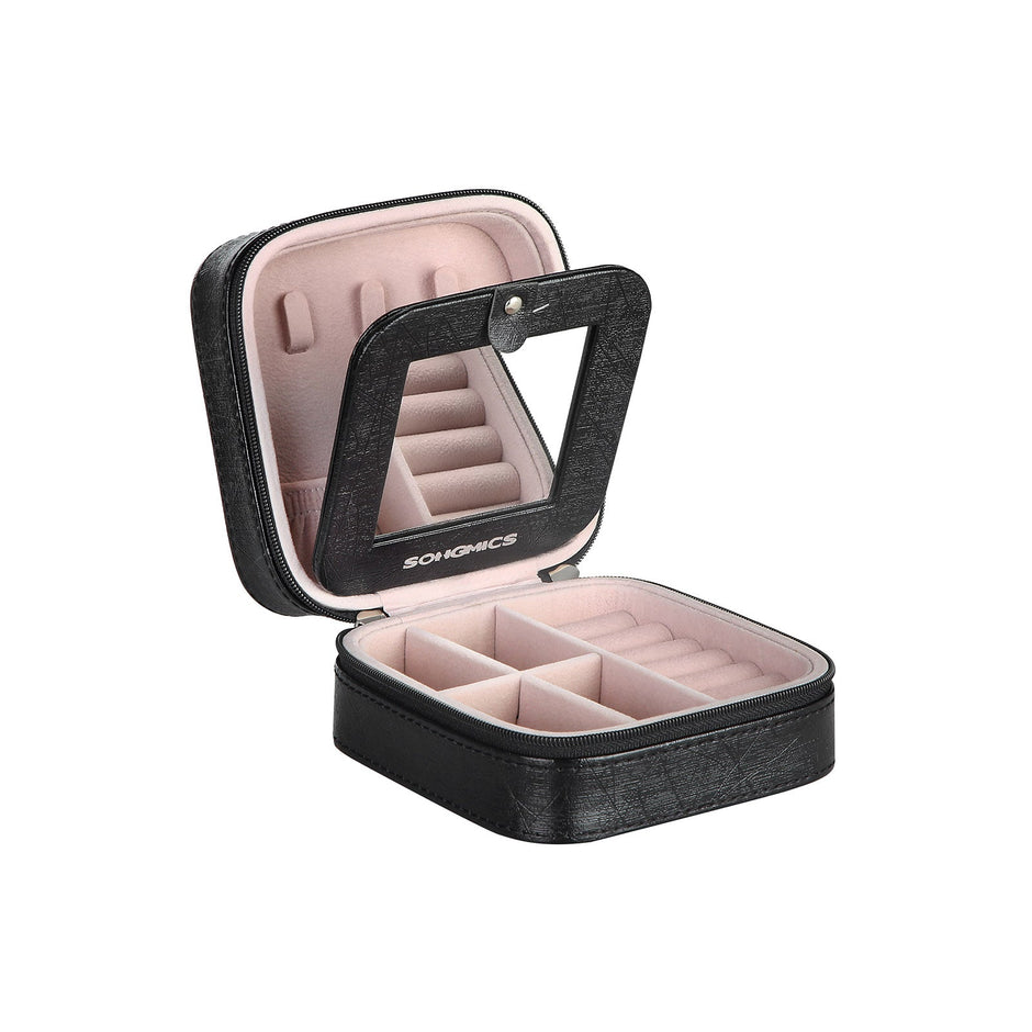 Sieradendoosje met spiegel en fluweel inktzwart