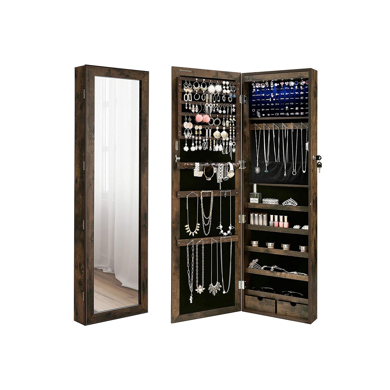 Sieradenkast - Hangende spiegelkast - Wandkast - Vintage bruin