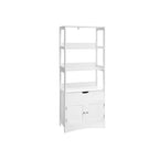 Badkamerkast - Vrijstaande hoge kast - 60 x 32,5 x 154 cm - 3 open vakken - 1 lade - 2 deuren - Wit