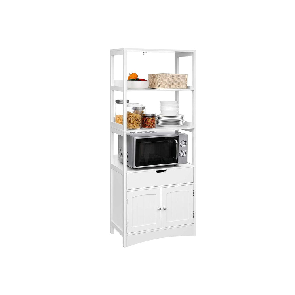 Badkamerkast - Vrijstaande hoge kast - 60 x 32,5 x 154 cm - 3 open vakken - 1 lade - 2 deuren - Wit