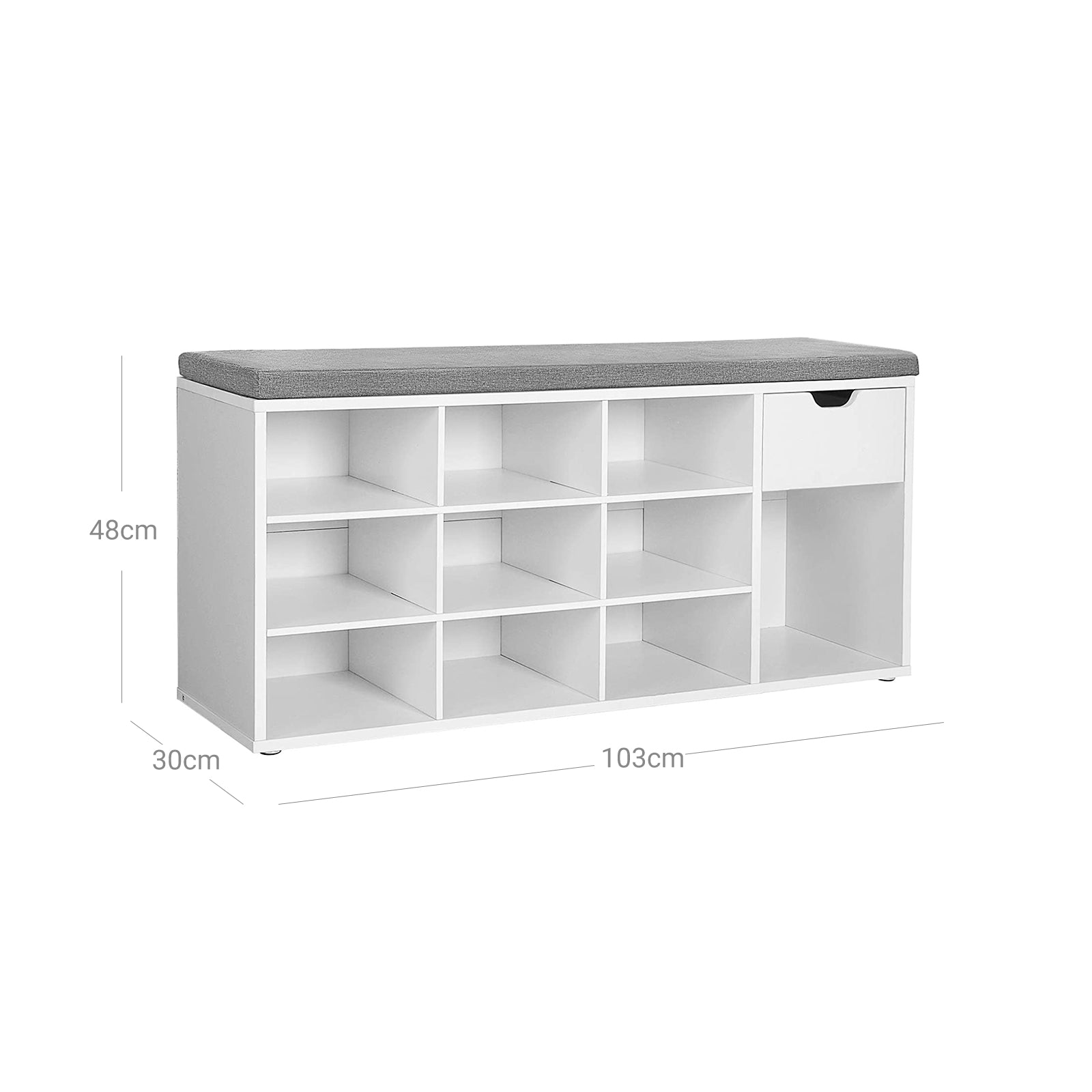 Schoenenbank – Met lade en open vakken – Wit en grijs