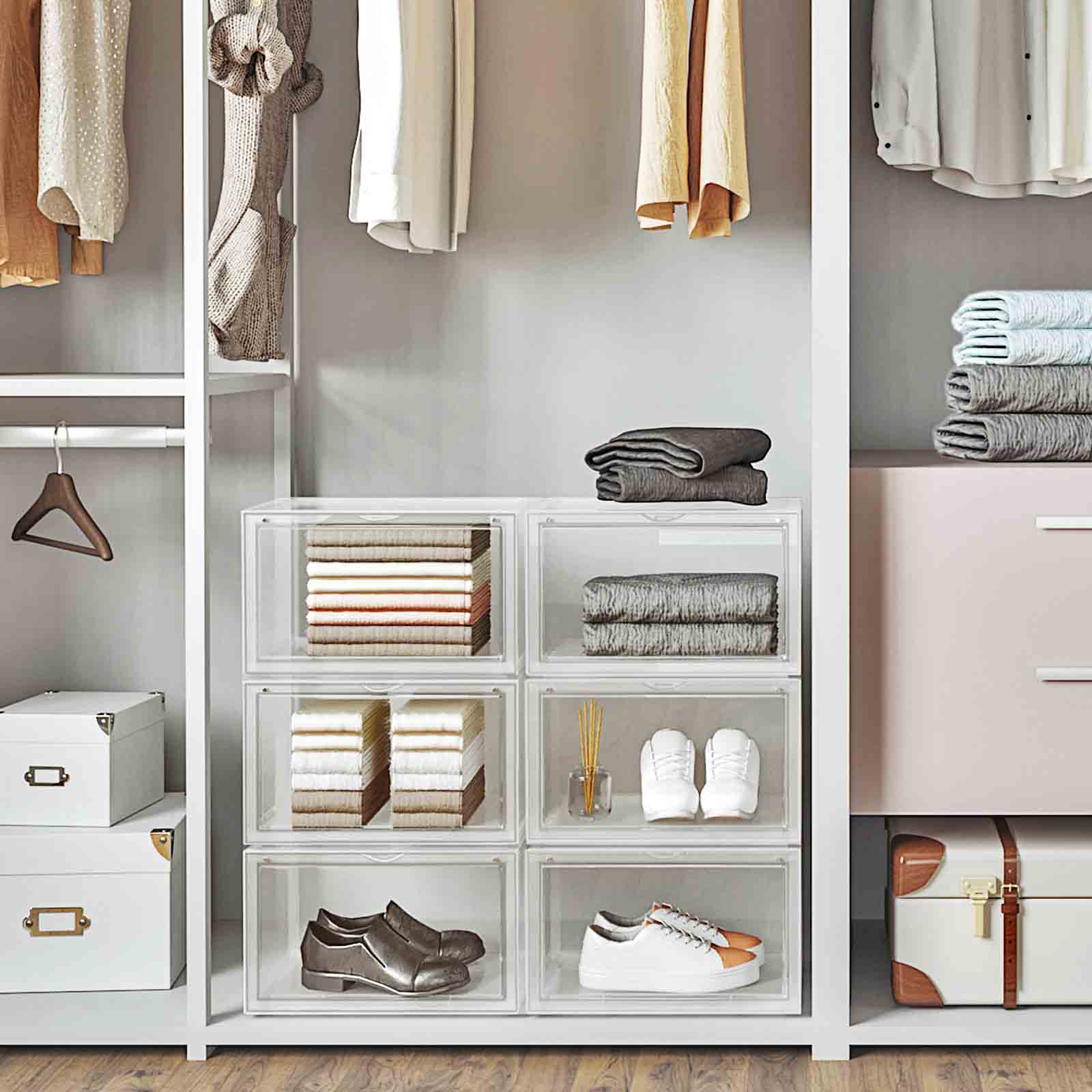 Schoenendoos - Set van 3 - Stapelbare organizers - Transparante deur - Plastic