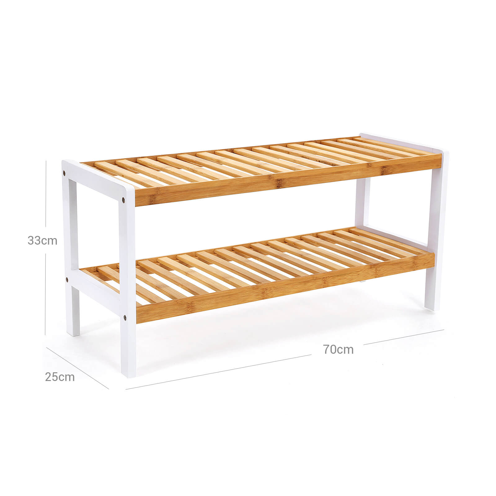 Schoenenrek – bamboe – 2 niveaus – badkamerplank – wit/naturel