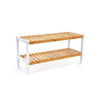 Schoenenrek – bamboe – 2 niveaus – badkamerplank – wit/naturel