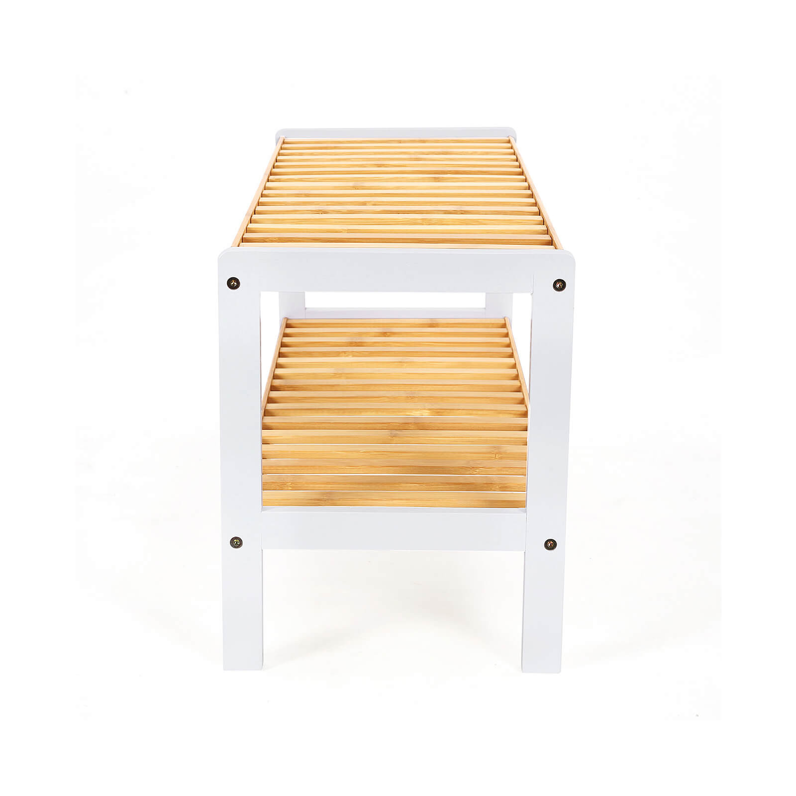 Schoenenrek – bamboe – 2 niveaus – badkamerplank – wit/naturel