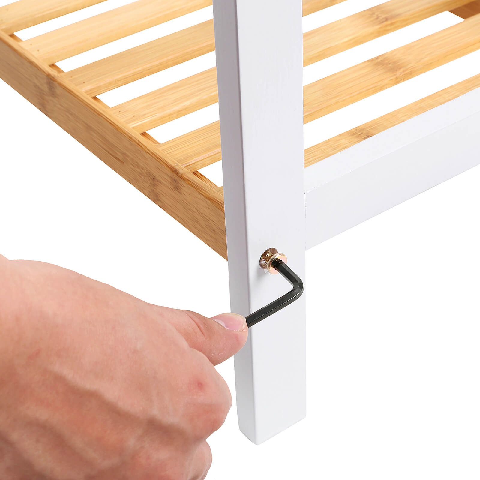 Schoenenrek – bamboe – 2 niveaus – badkamerplank – wit/naturel