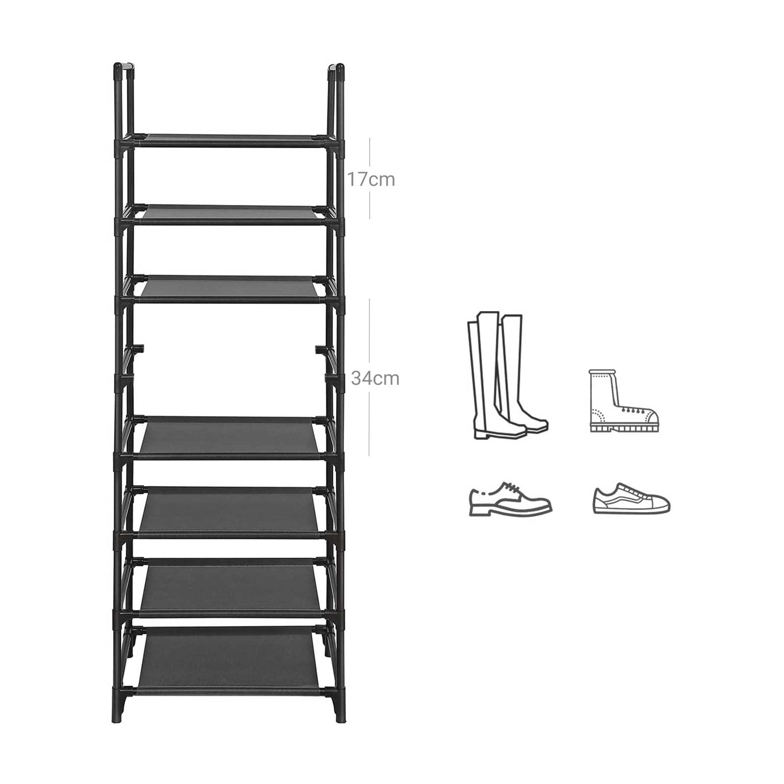 Schoenenrek – 8-laags – Ruimtebesparend ontwerp – 28 x 46 x 145 cm