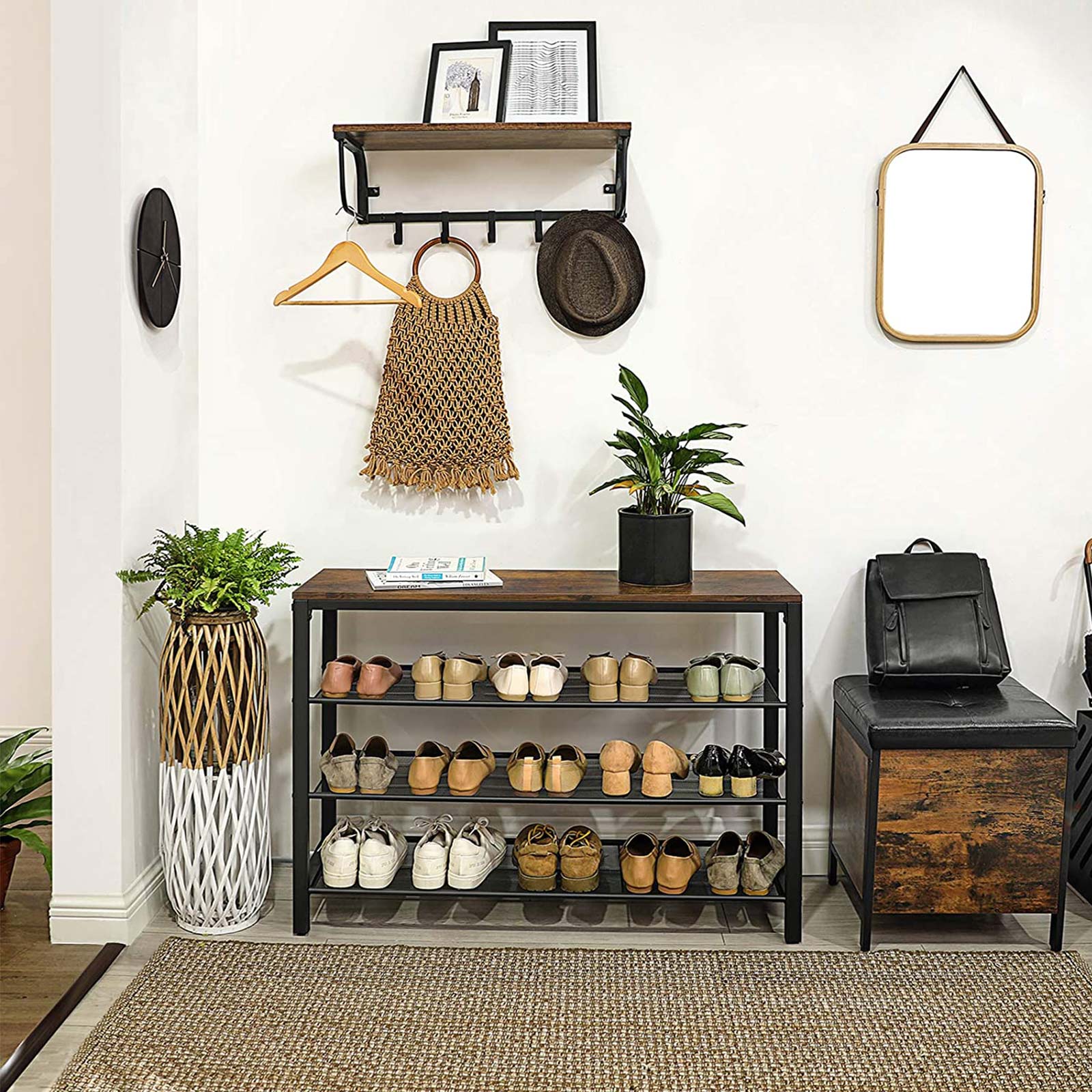 Schoenenrek – 3 Gaasplanken – Tot 15 Paar – Mat Zwart/Rustiekbruin
