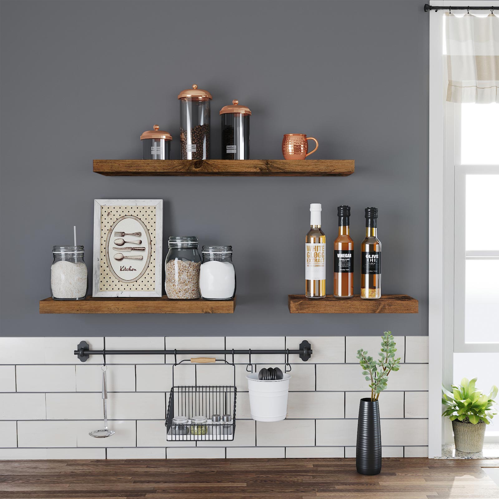 Zwevende plank – rustiek ontwerp – 60 x 20 x 3,8 cm – bruin