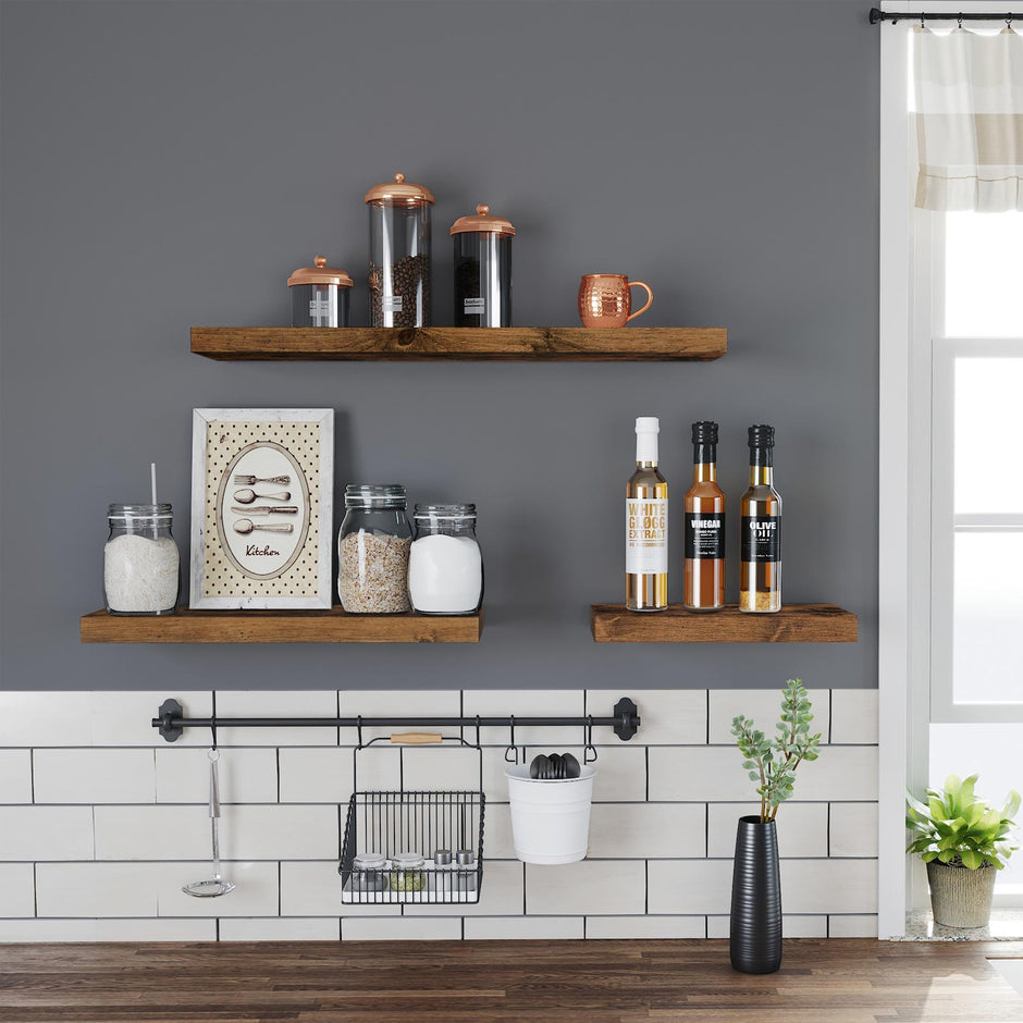 Zwevende plank – rustiek ontwerp – 60 x 20 x 3,8 cm – bruin