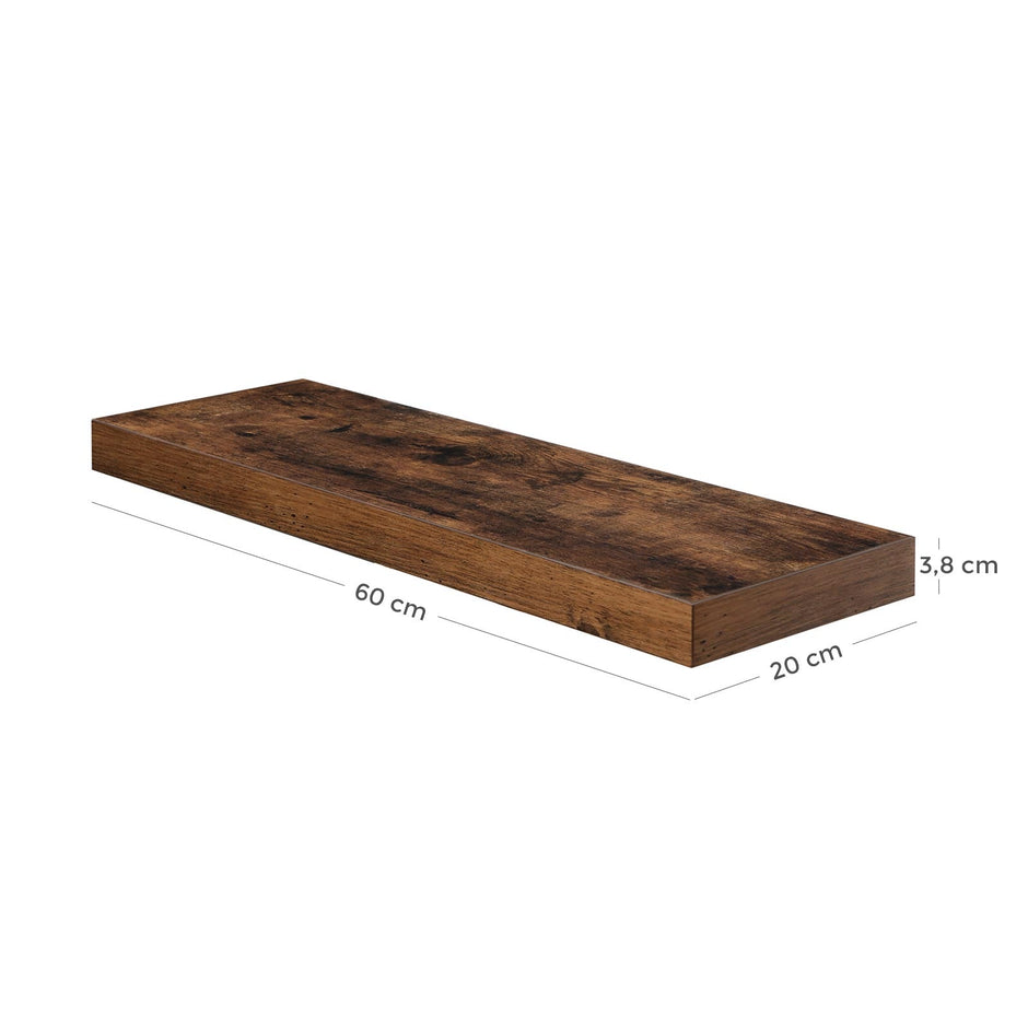 Zwevende plank – rustiek ontwerp – 60 x 20 x 3,8 cm – bruin