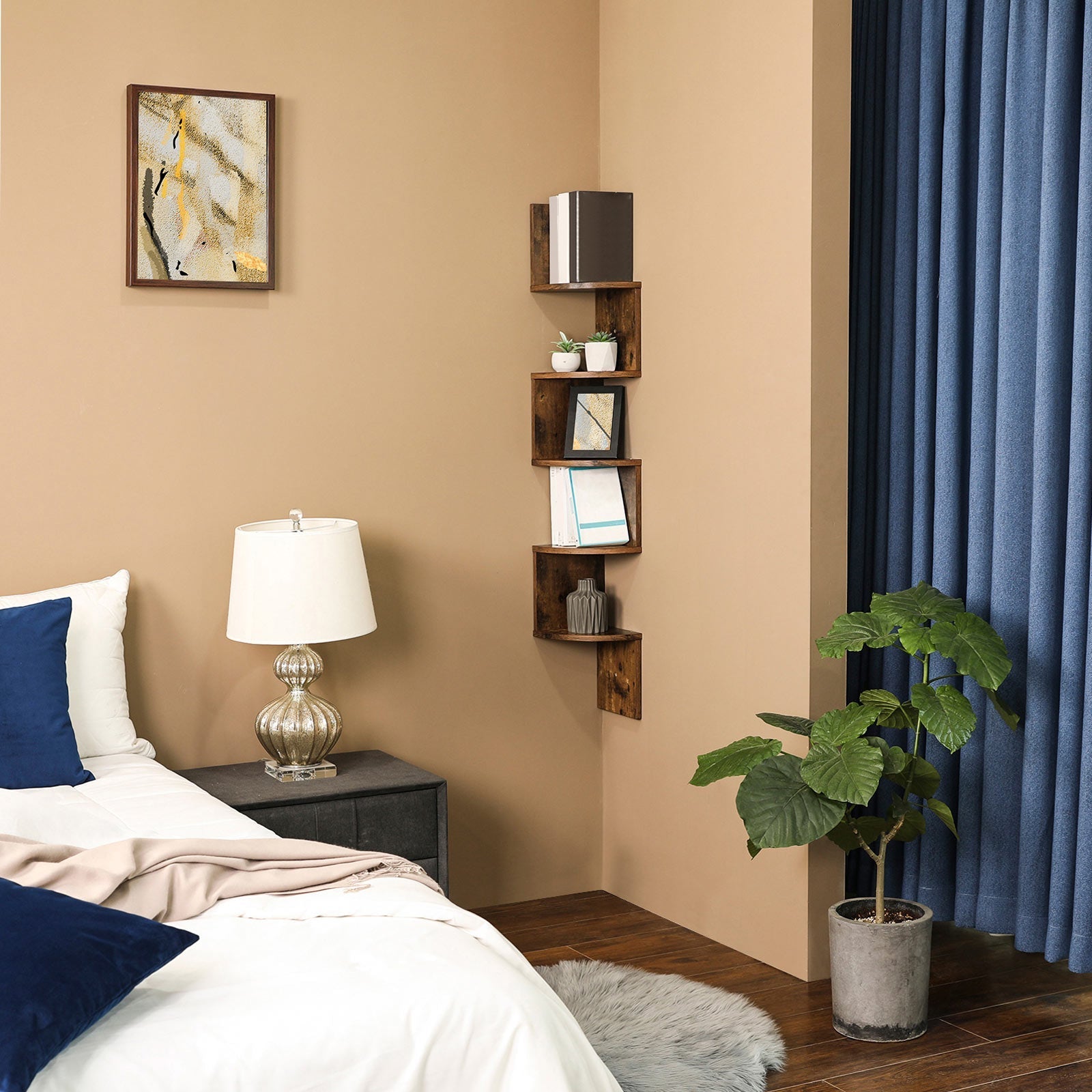 Hoekkast – Zwevende hoekplank – Houtlook – Donkerbruin