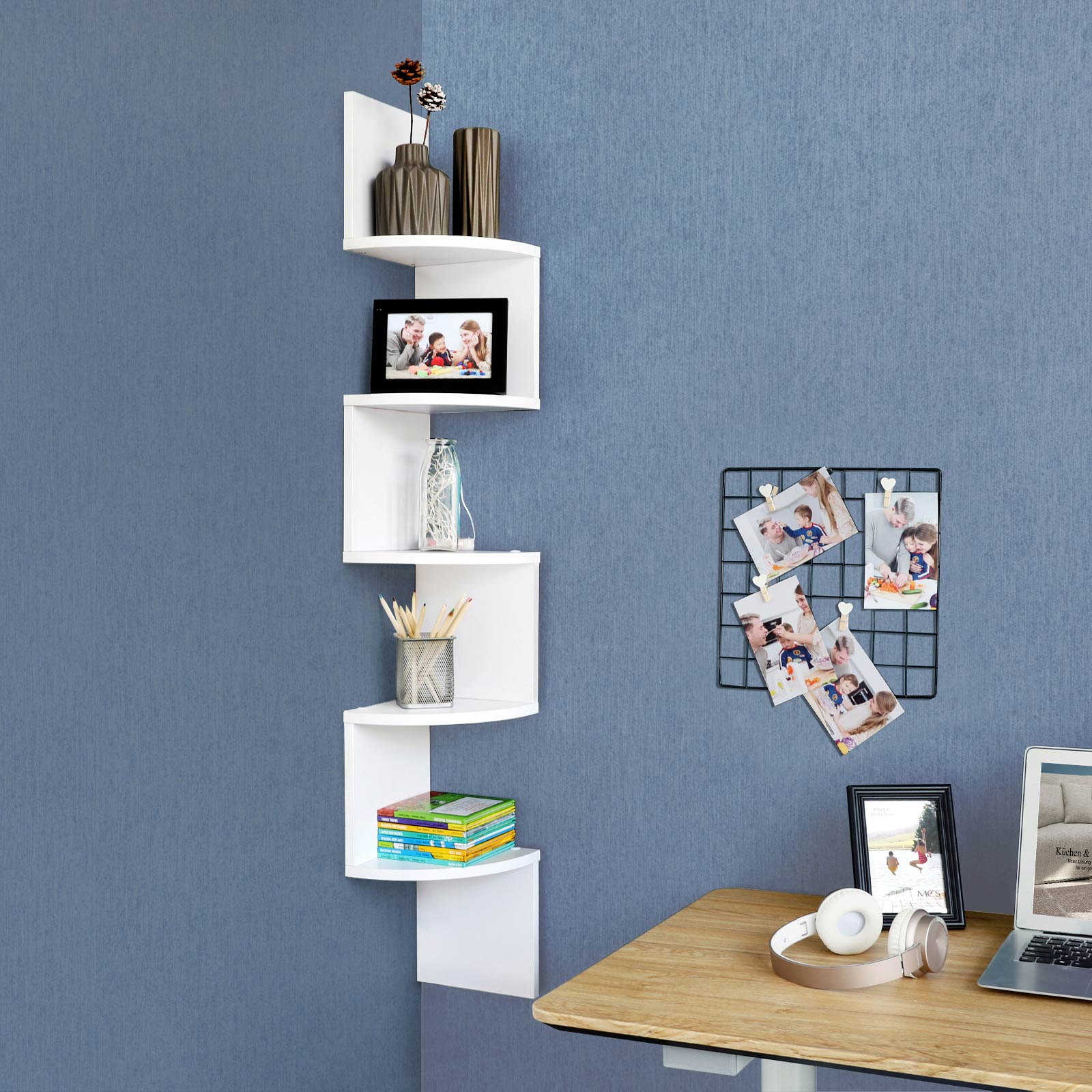 Hoekplank – 5 niveaus – zwevend – wandplank – wit
