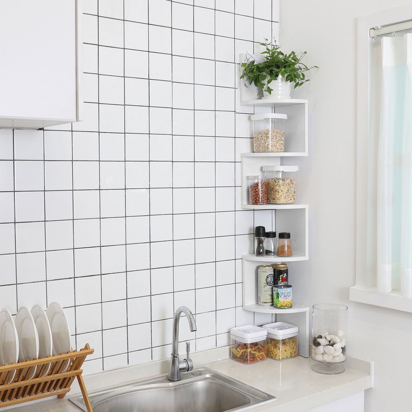 Hoekplank – 5 niveaus – zwevend – wandplank – wit