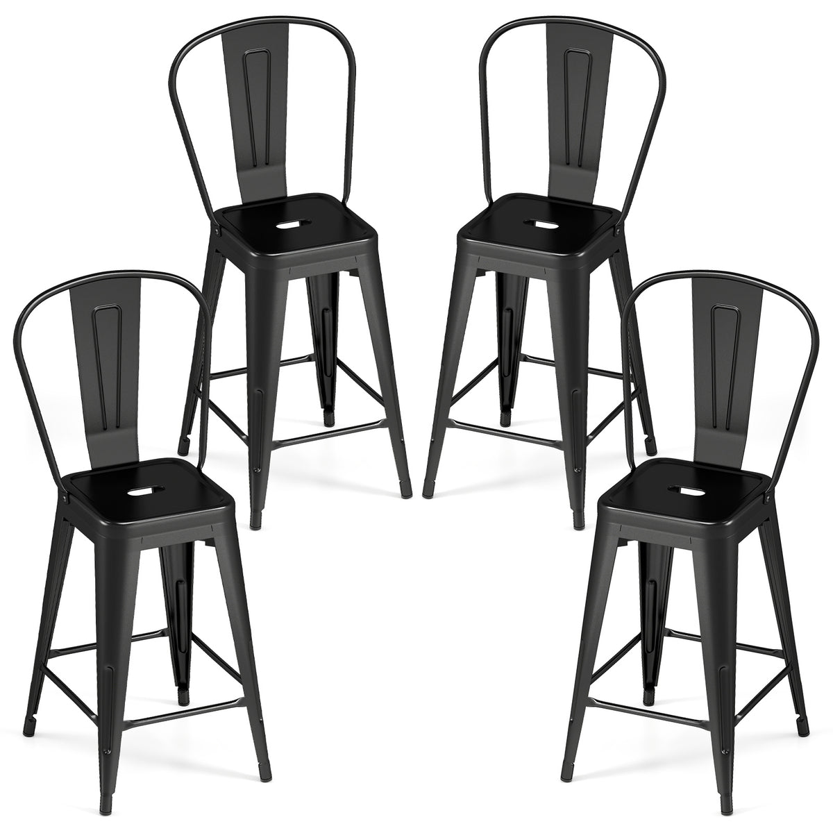 Set – med barstolar i metall, stapelbara avtagbar rygg, cm, svarta – 4 44,5 x 45,5 x 103