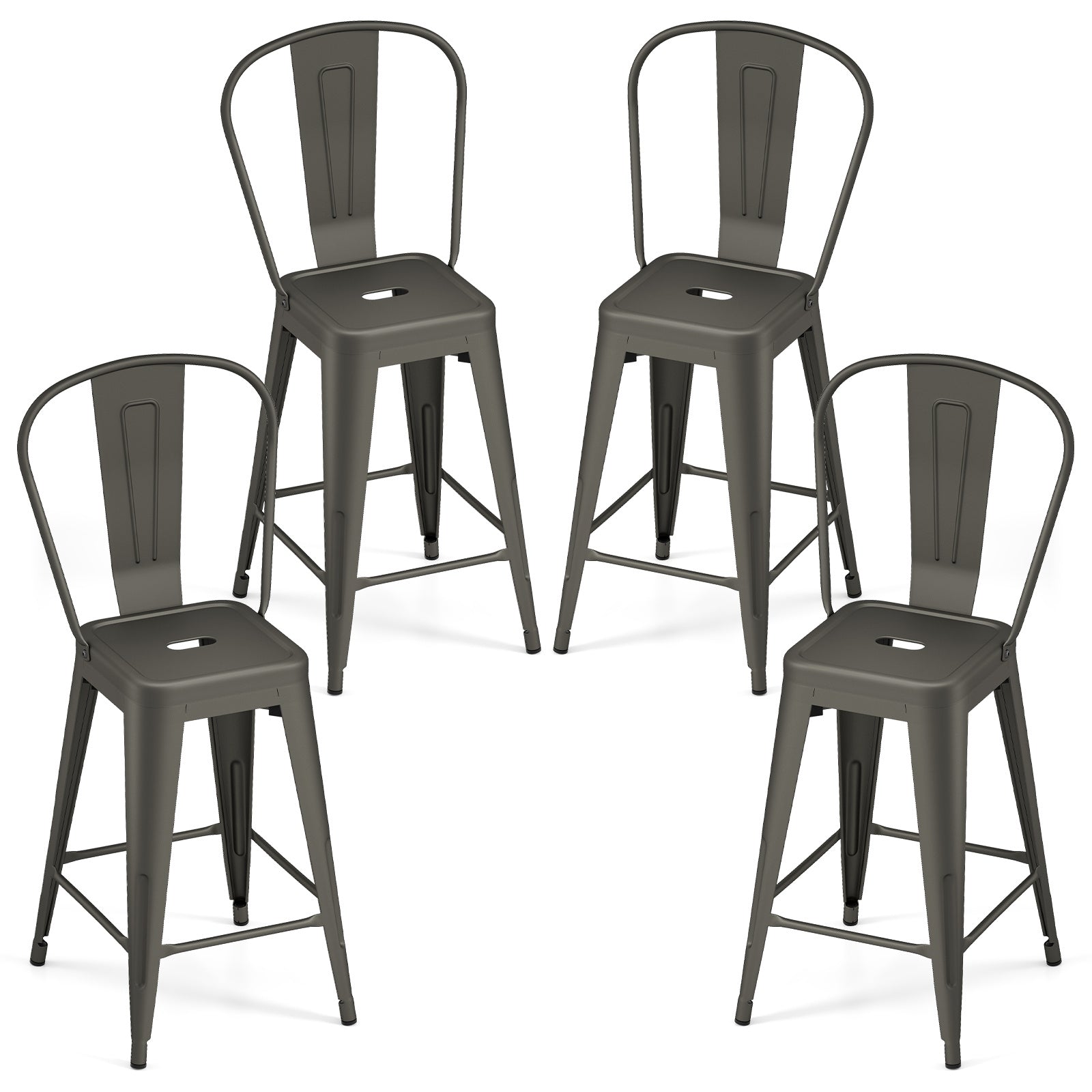 Set – med barstolar i stål, stapelbara avtagbar rygg, – 4 44,5 x 45,5 x 103 cm