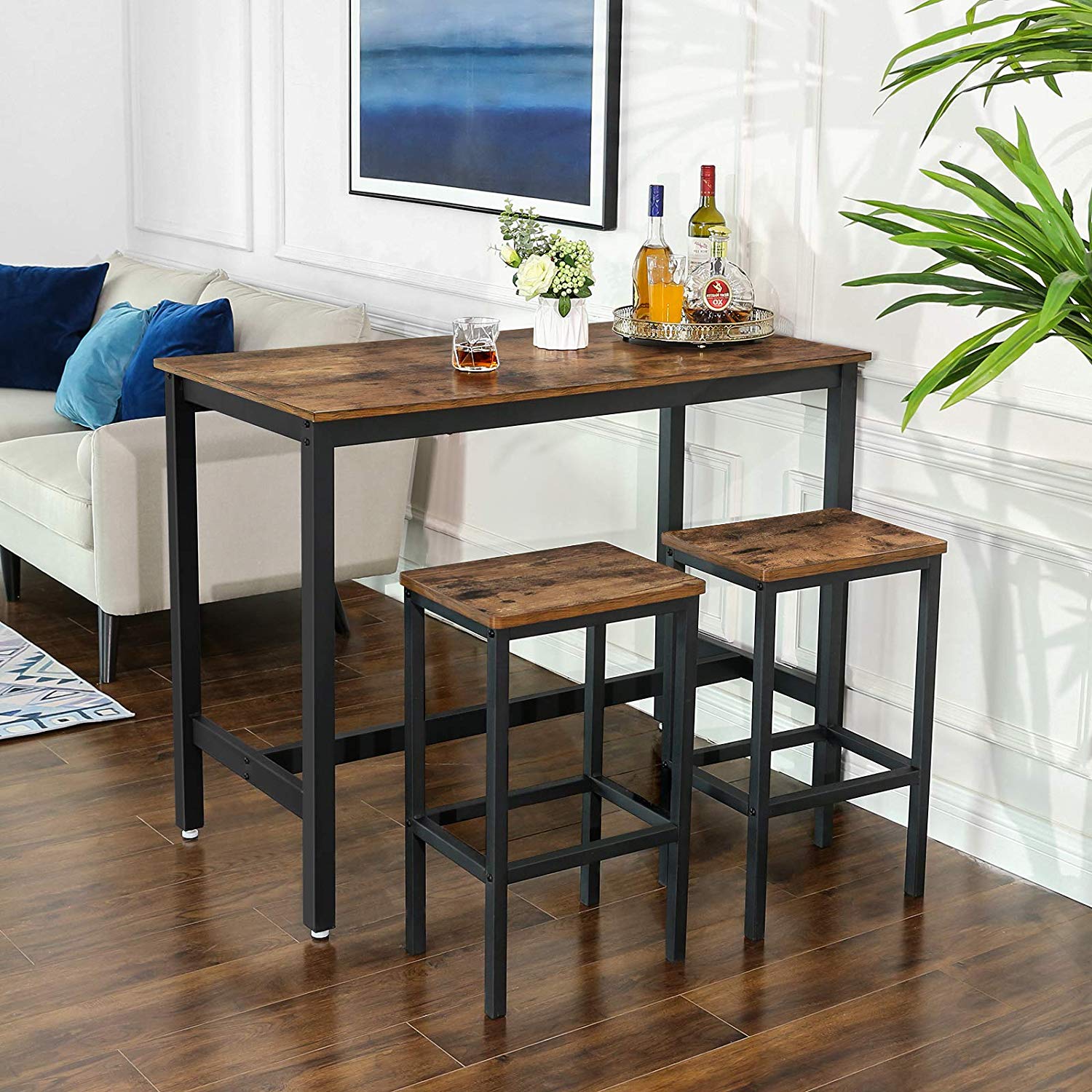Barkrukken - Set van 2 - Hoge eetkamerstoelen - Industrieel design - Bruin/Zwart