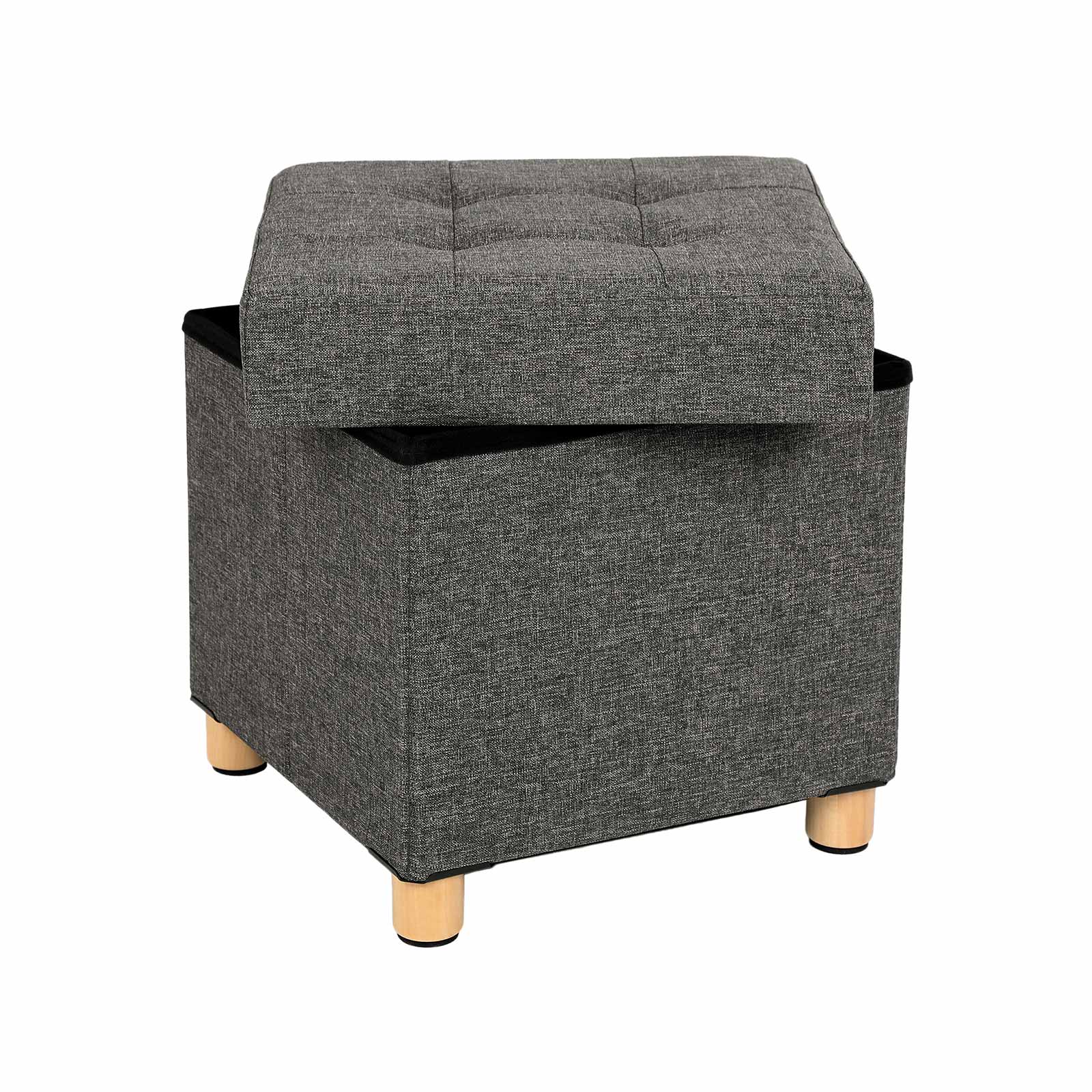Poef – met opbergruimte – houten poten – zitkist – beige