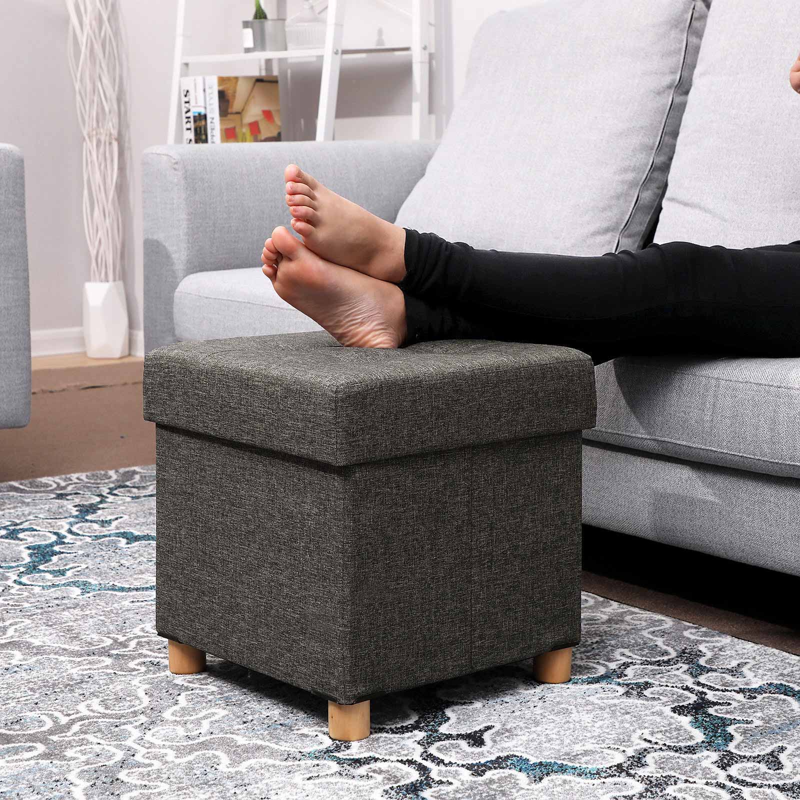 Poef – met opbergruimte – houten poten – zitkist – beige
