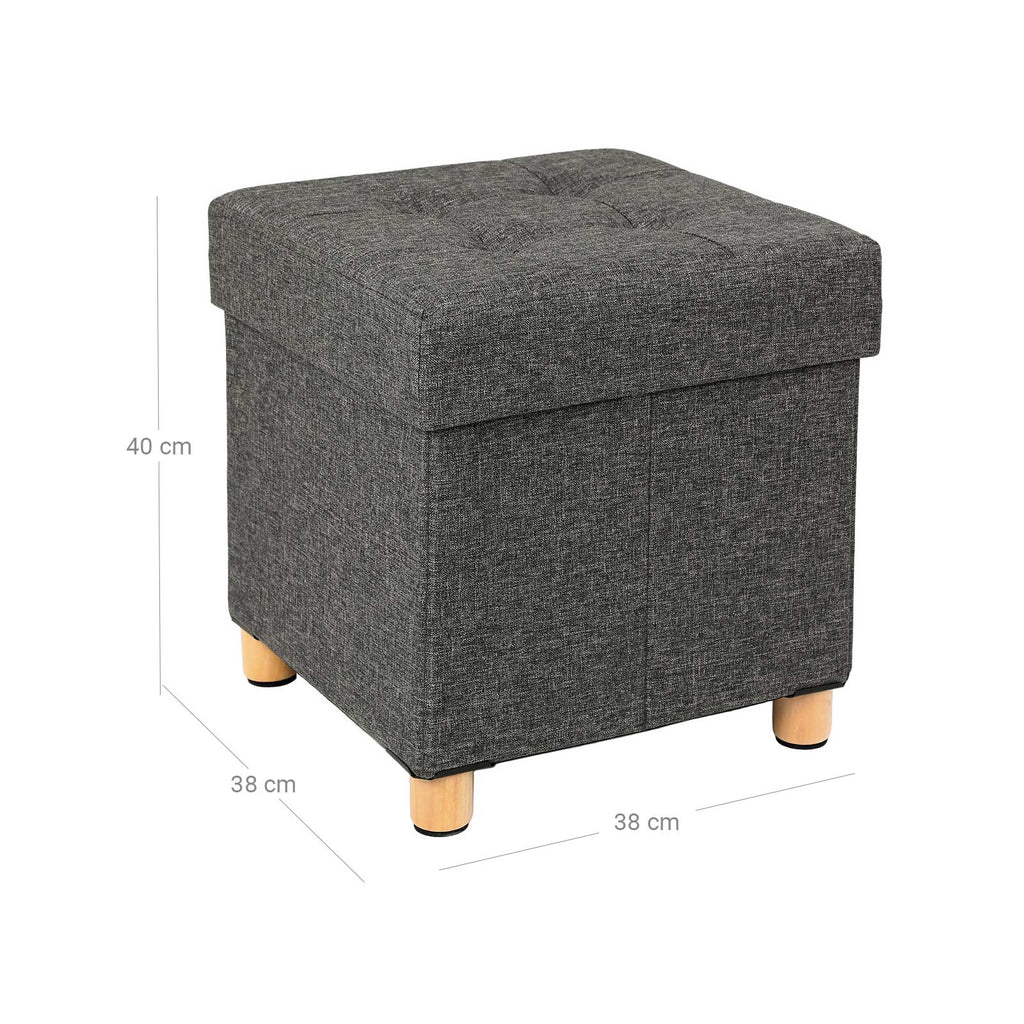 Poef – met opbergruimte – houten poten – zitkist – beige
