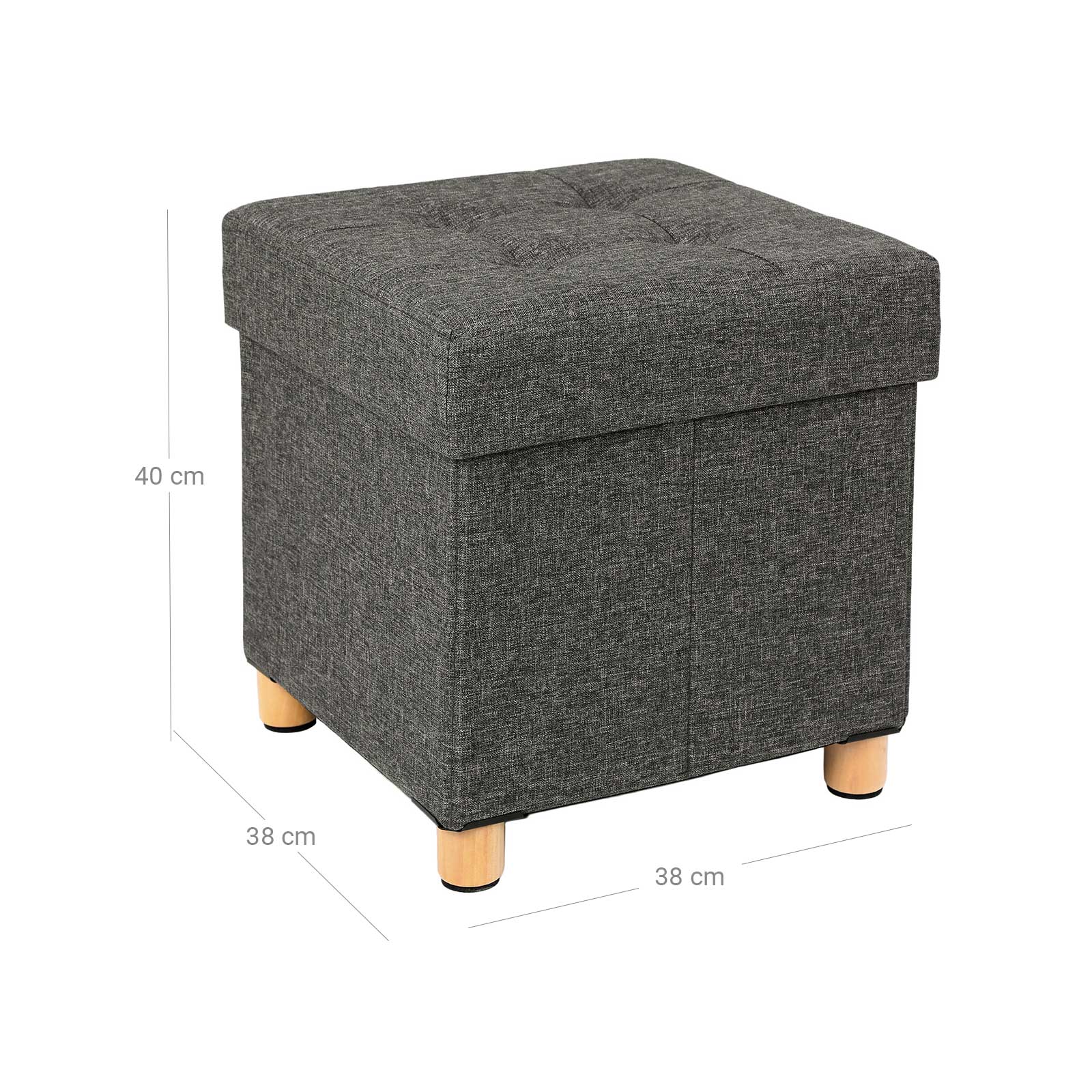 Poef – met opbergruimte – houten poten – zitkist – beige