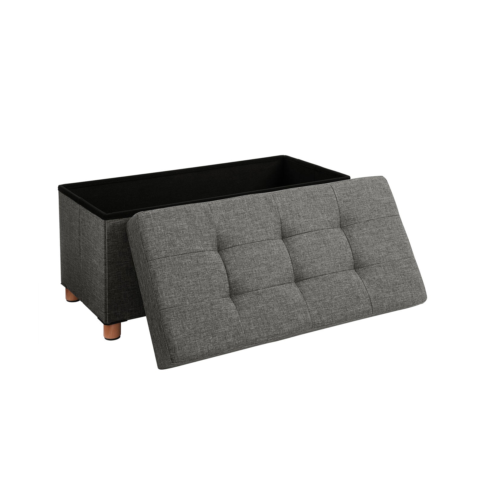 Zitkist - Poef met opbergruimte en deksel - Voetenbank - Houten poten - 76 x 38 x 40 cm - Donkergrijs