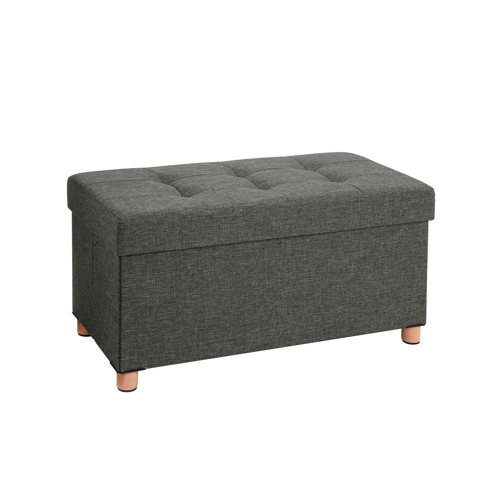 Zitkist - Poef met opbergruimte en deksel - Voetenbank - Houten poten - 76 x 38 x 40 cm - Donkergrijs