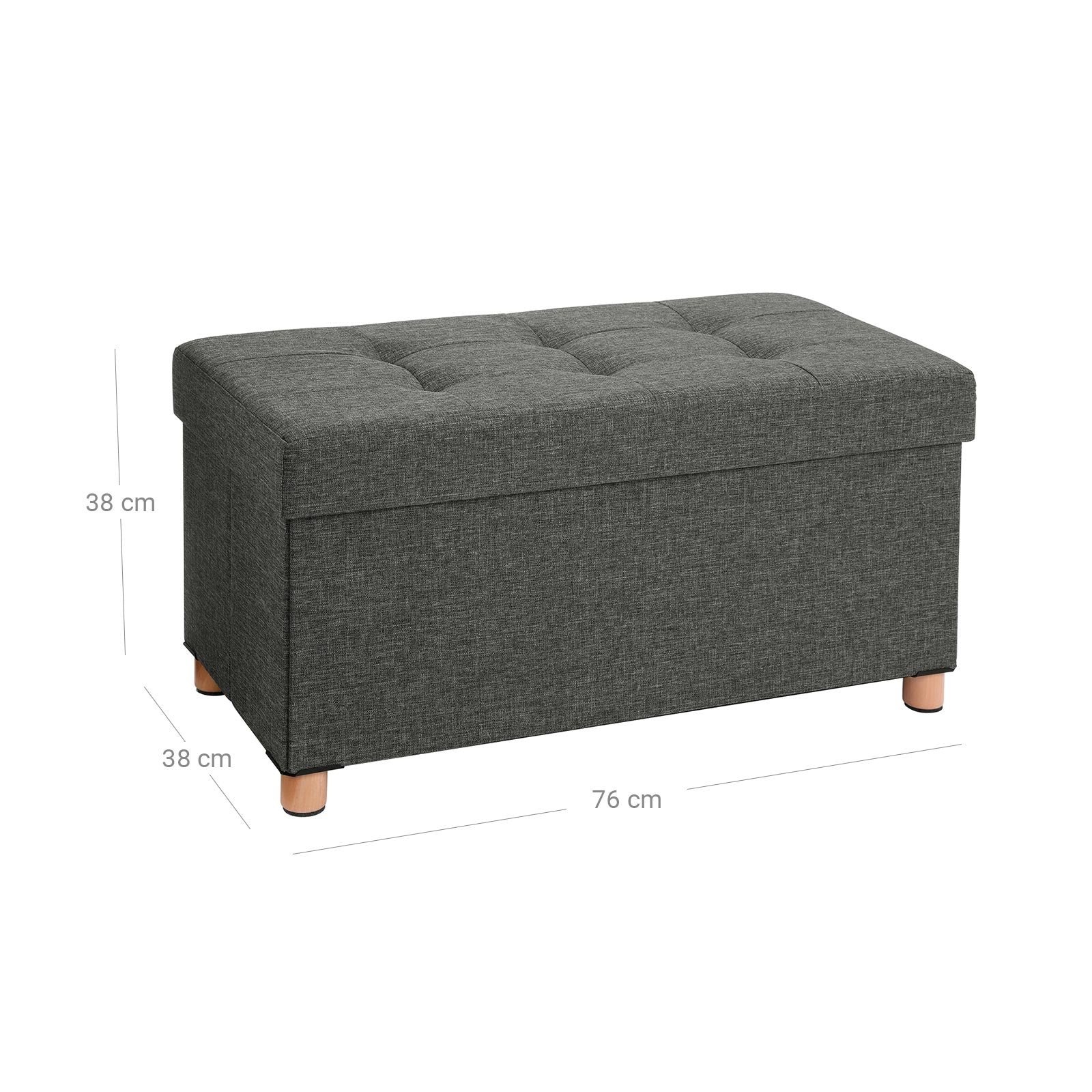 Zitkist - Poef met opbergruimte en deksel - Voetenbank - Houten poten - 76 x 38 x 40 cm - Donkergrijs
