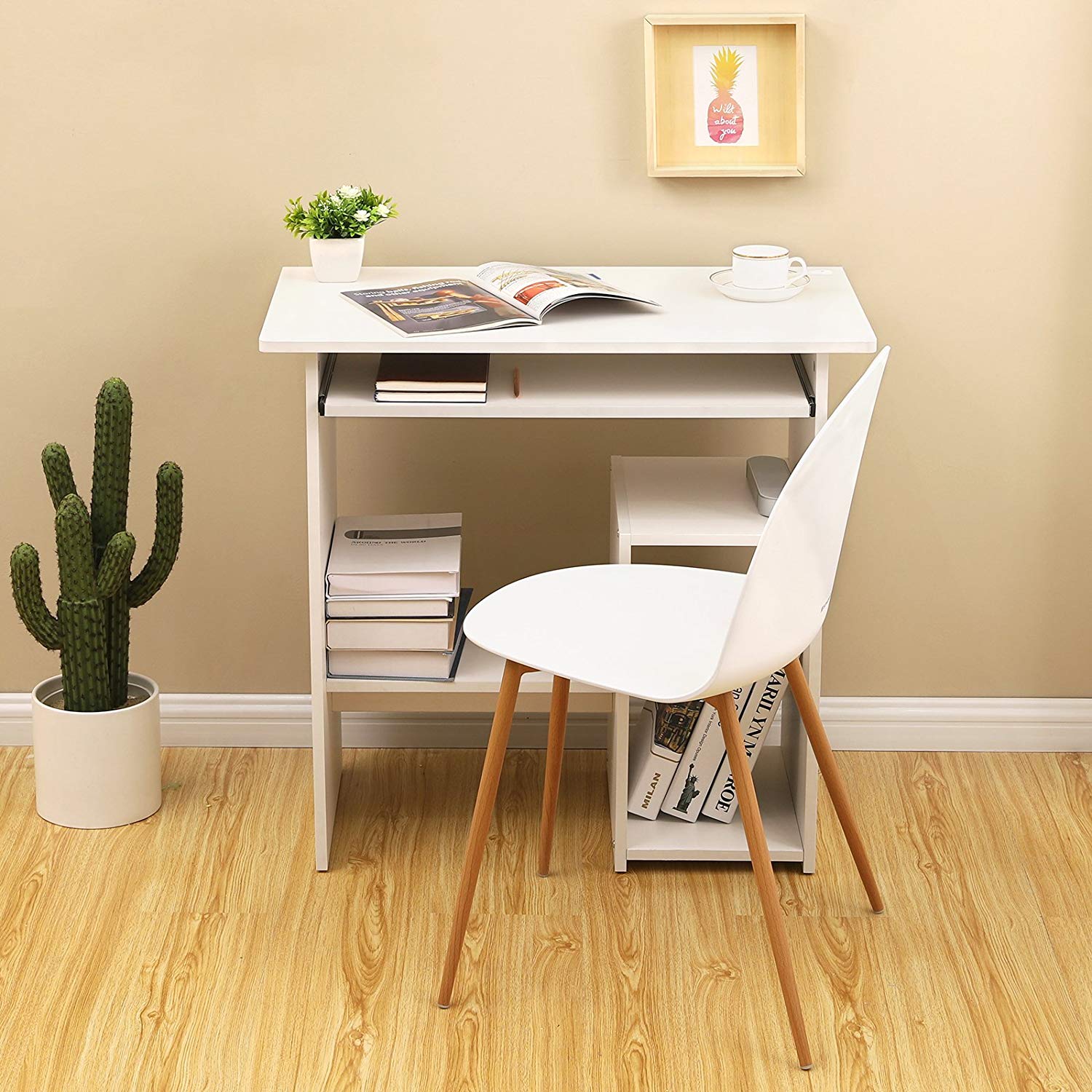 Bureau – met uitschuifbaar toetsenbord – wit
