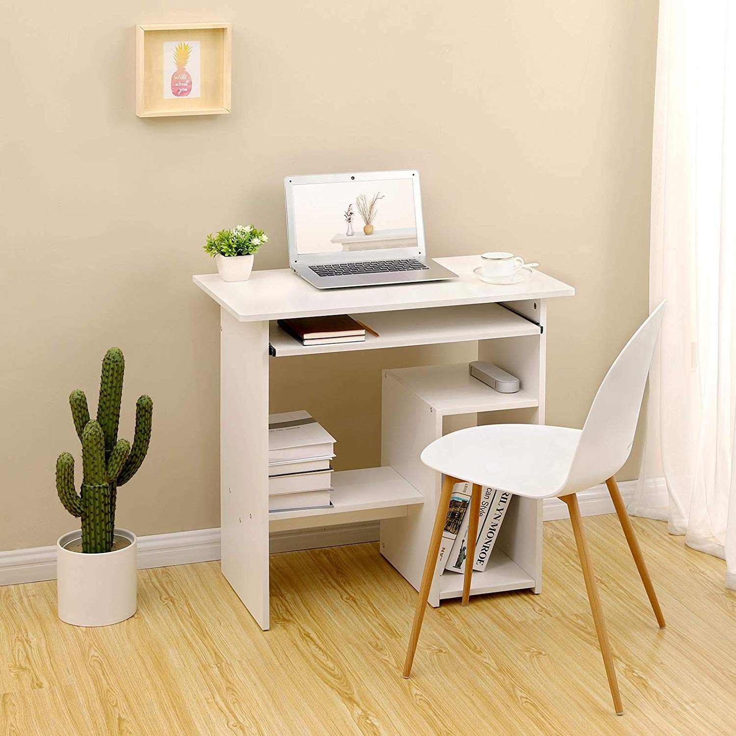 Bureau – met uitschuifbaar toetsenbord – wit