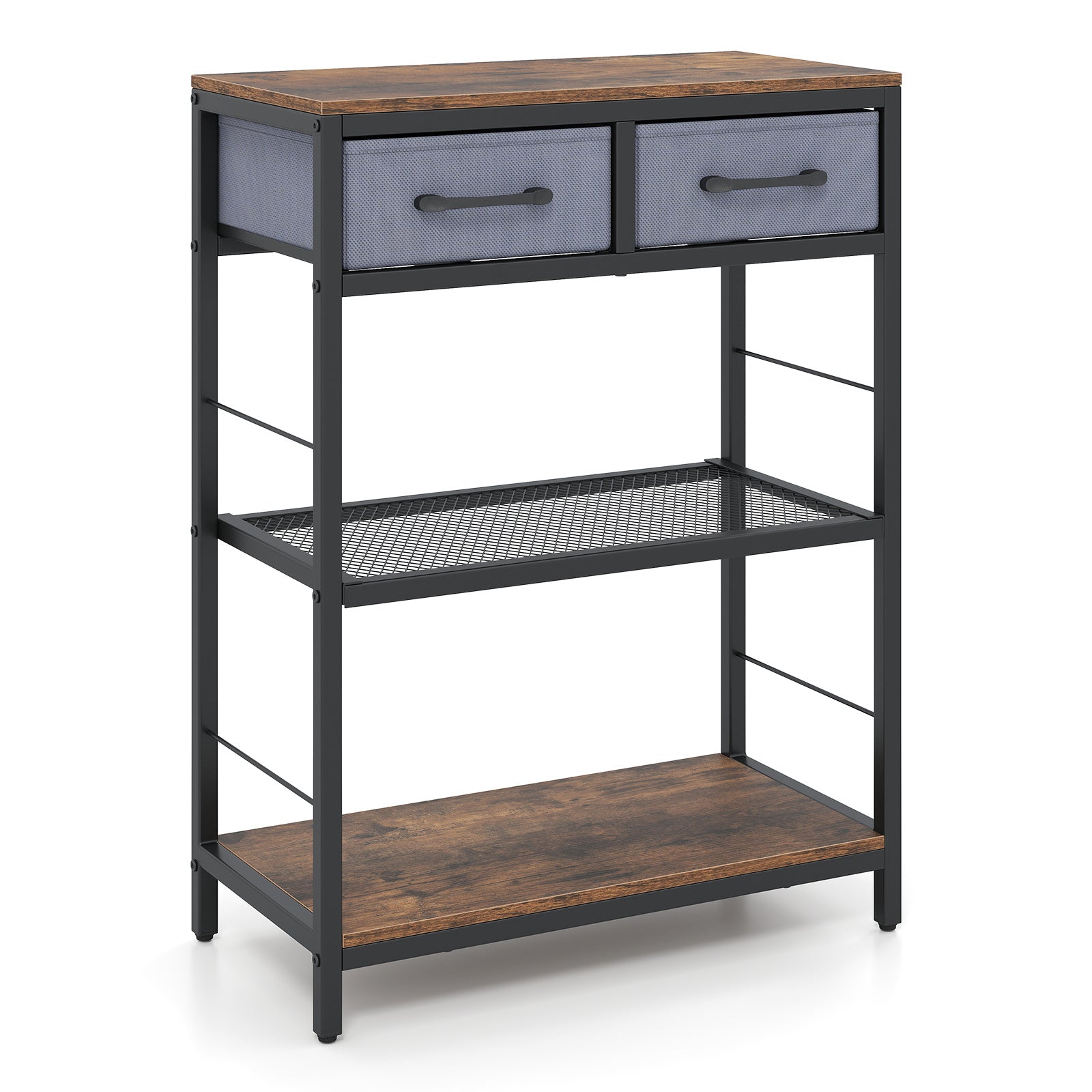Smal – konsolbord, entrébord med två tygfacklådor och öppna hyllor cm, rustikbrunt – 60 x 30 x 81