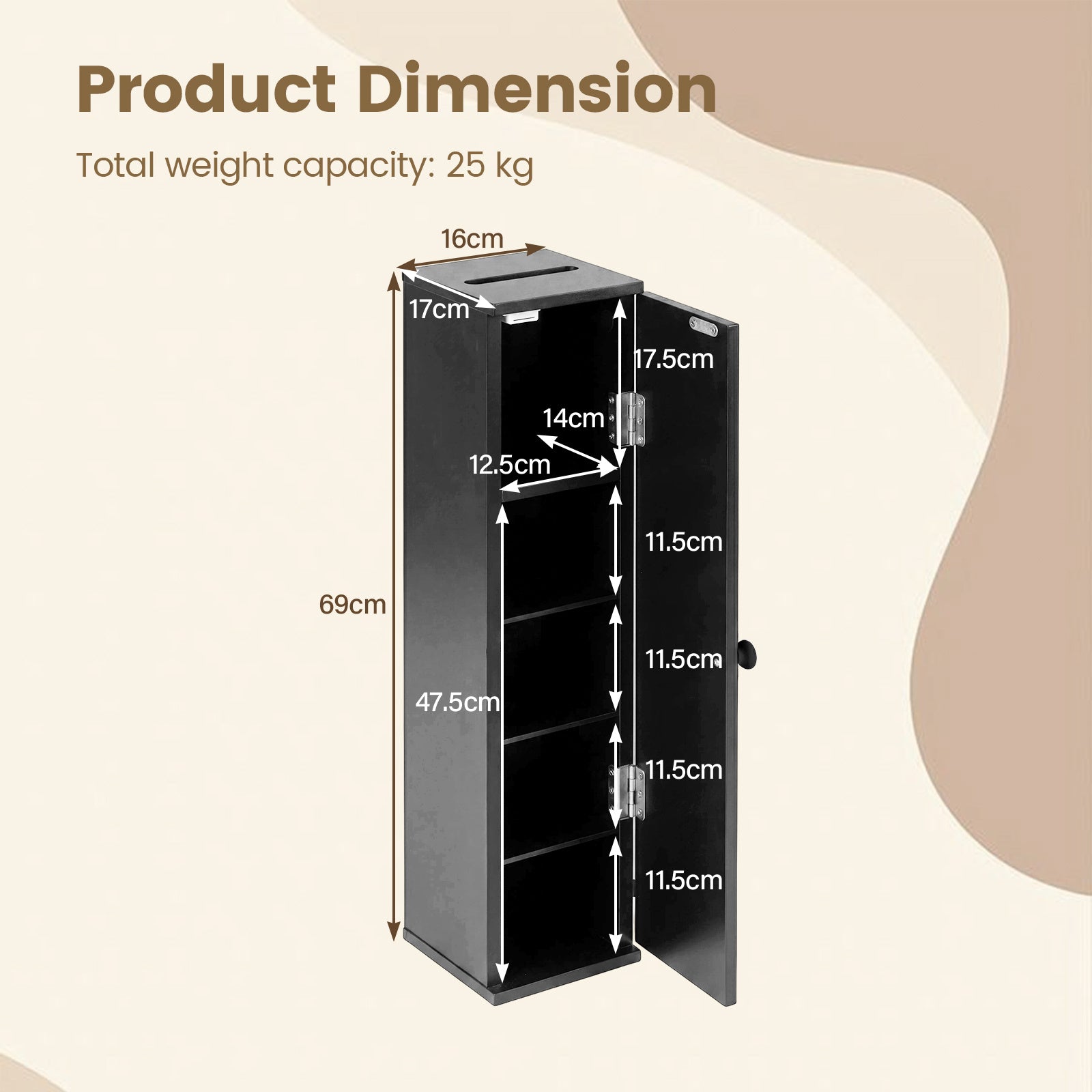 Smalt – badrumsskåp med avtagbara hyllor, bred, toalettskåp – 3 16 cm
