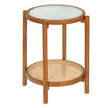 Soffbord – i boho stil med glasplatta och rottinghylla, sidobord – 47,5 x 47,5 x 58 cm