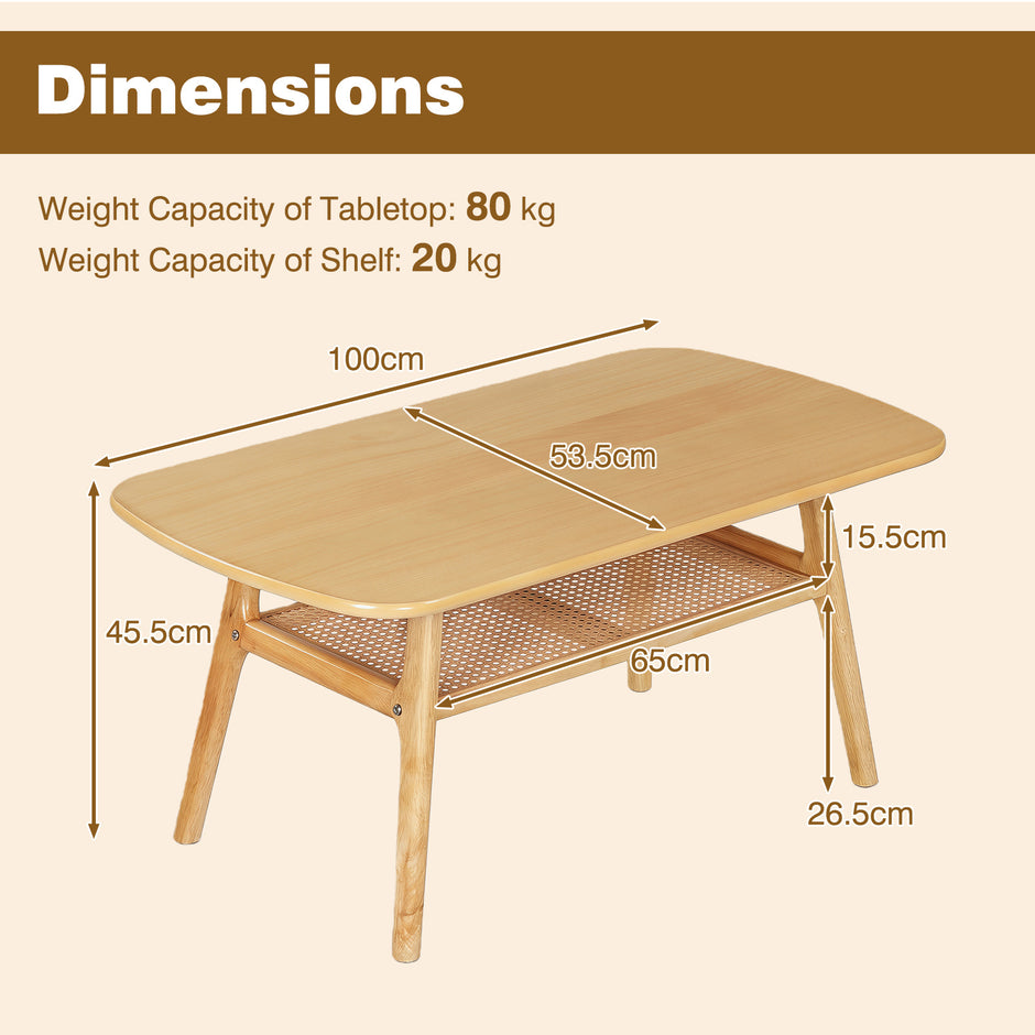Soffbord – sidobord med två nivåer och öppen hylla, vardagsrumsbord Naturfärg – / 100 x 53,5 x 45,5 cm