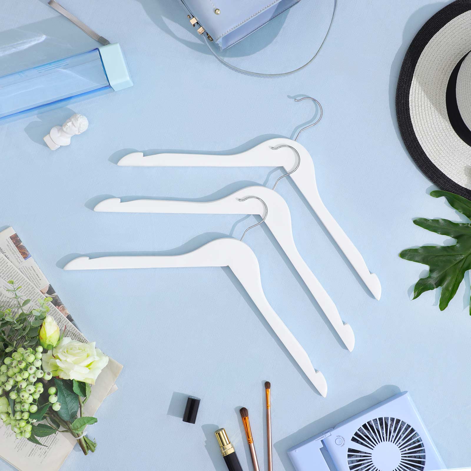 Kleerhangers - Massief houten hangers - Set van 20 - Met inkepingen - Wit
