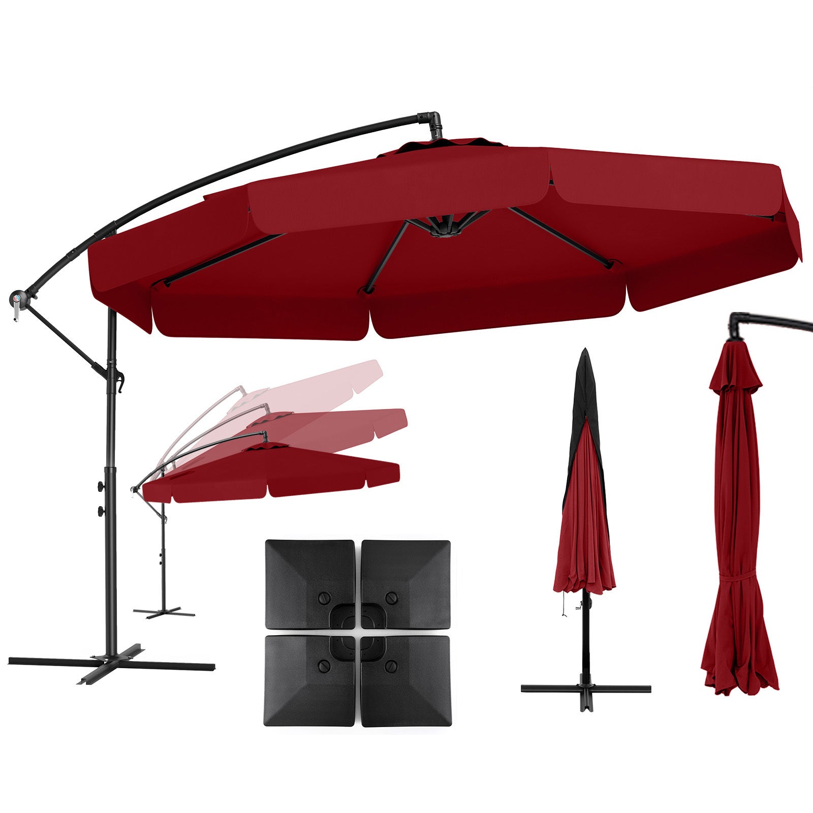 Solparasoll – med skyddsfodral Röd + liters stativ fyllbart upp till Set – 300 cm 80 108 kg