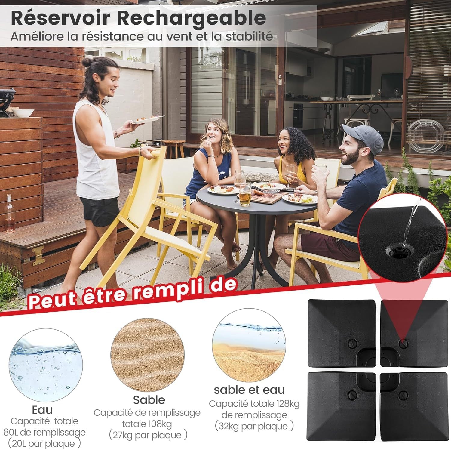 Solparasoll – med skyddsfodral Röd + liters stativ fyllbart upp till Set – 300 cm 80 108 kg