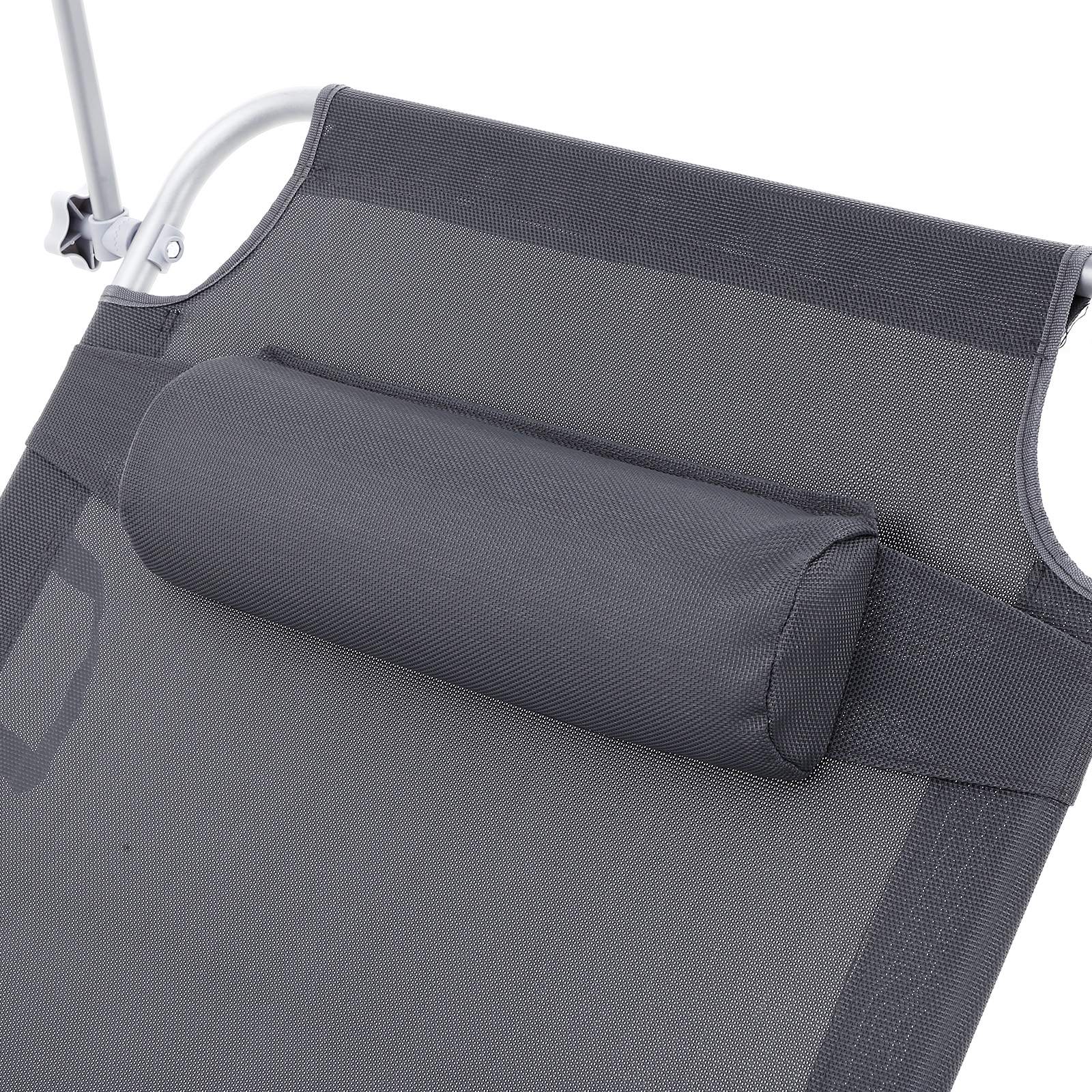 Ligbed – verstelbare rugleuning – met zonneklep – grijs/blauw