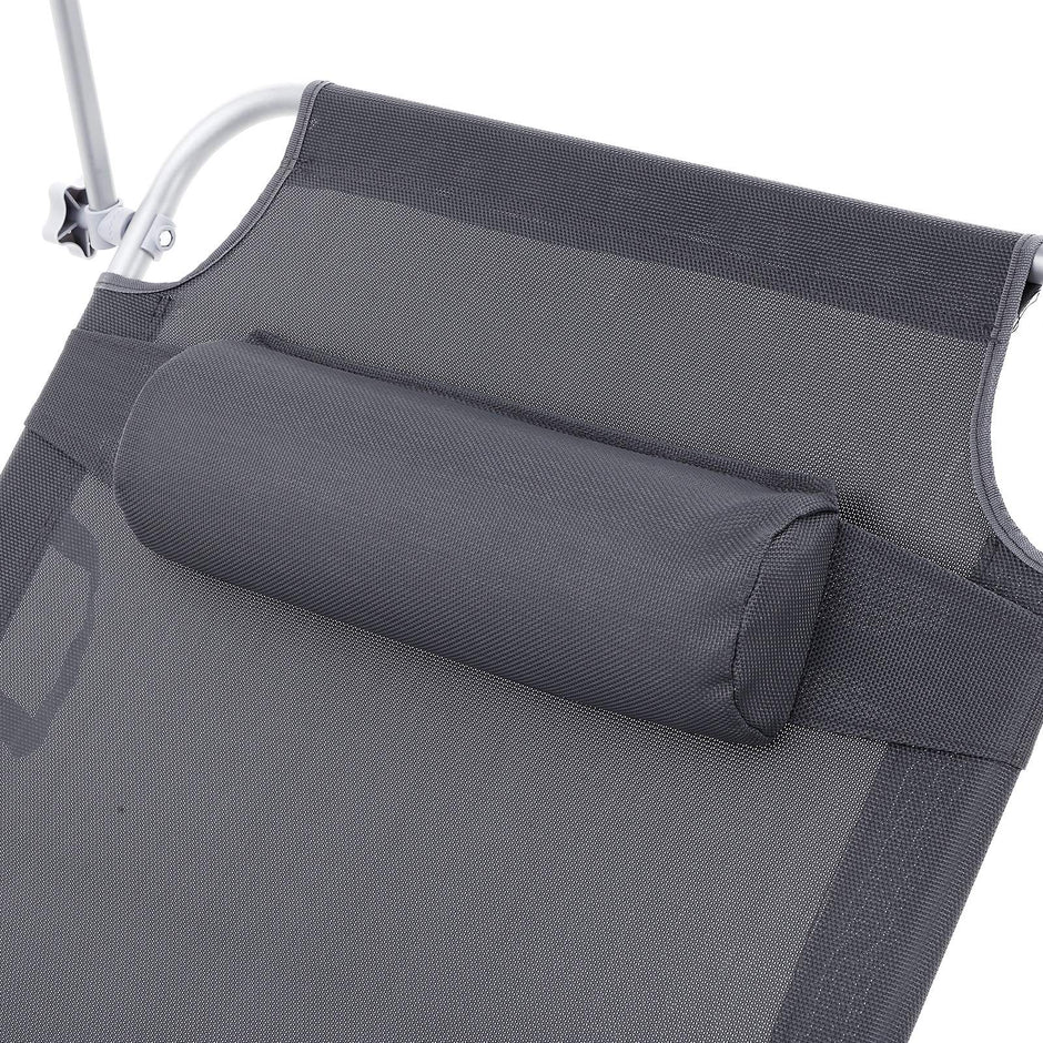 Ligbed – verstelbare rugleuning – met zonneklep – grijs/blauw