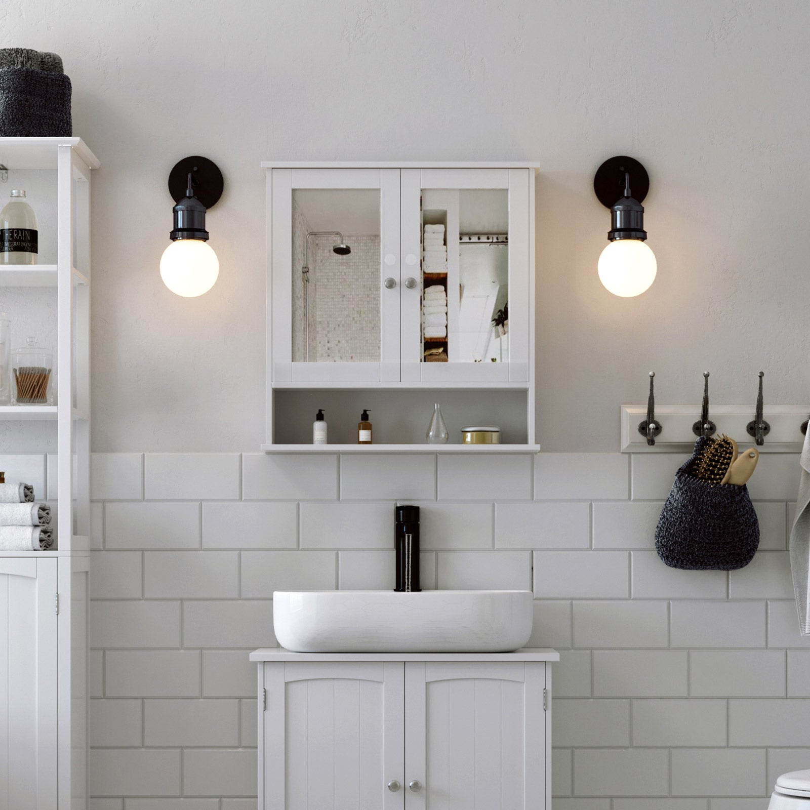 Spiegelkast – dubbele deur – wandmontage – wit