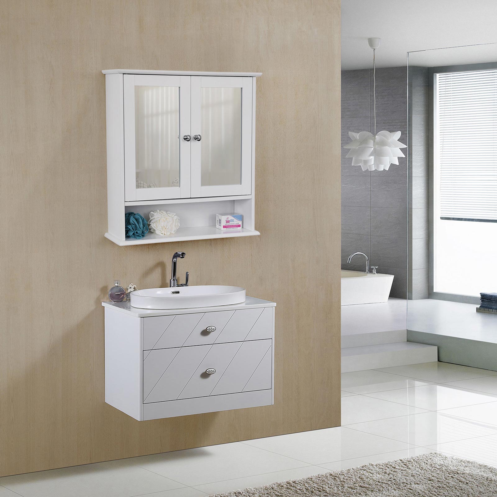 Spiegelkast – dubbele deur – wandmontage – wit